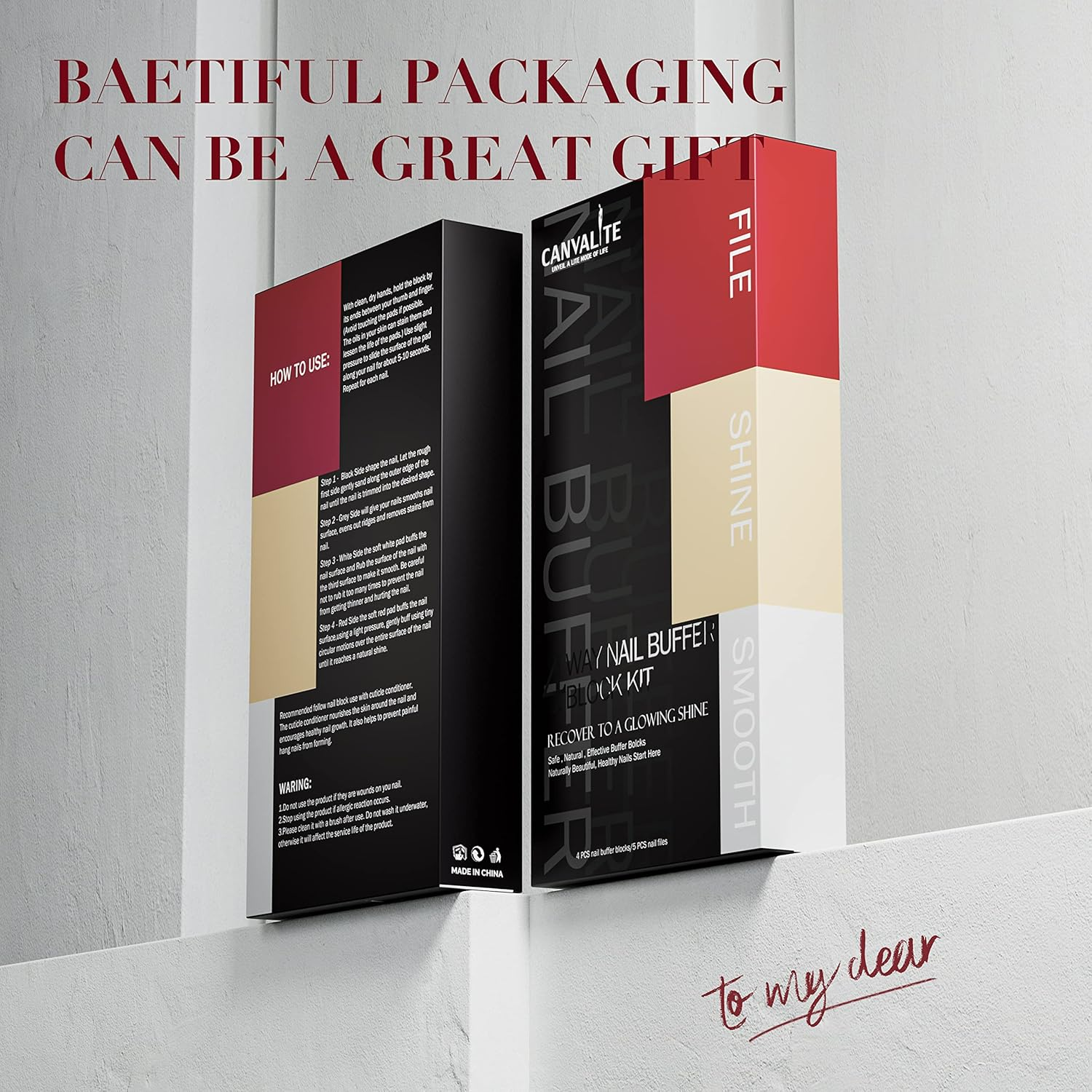 Canvalite Nail Buffer for Natural Nails, All in One 4 Way Nail Buffer Block That Shapes, Files, Smoothes, and Shines, 100/180 Grit Nail Files and Nail Buffer for Natural Nails, 9Pcs image number 3