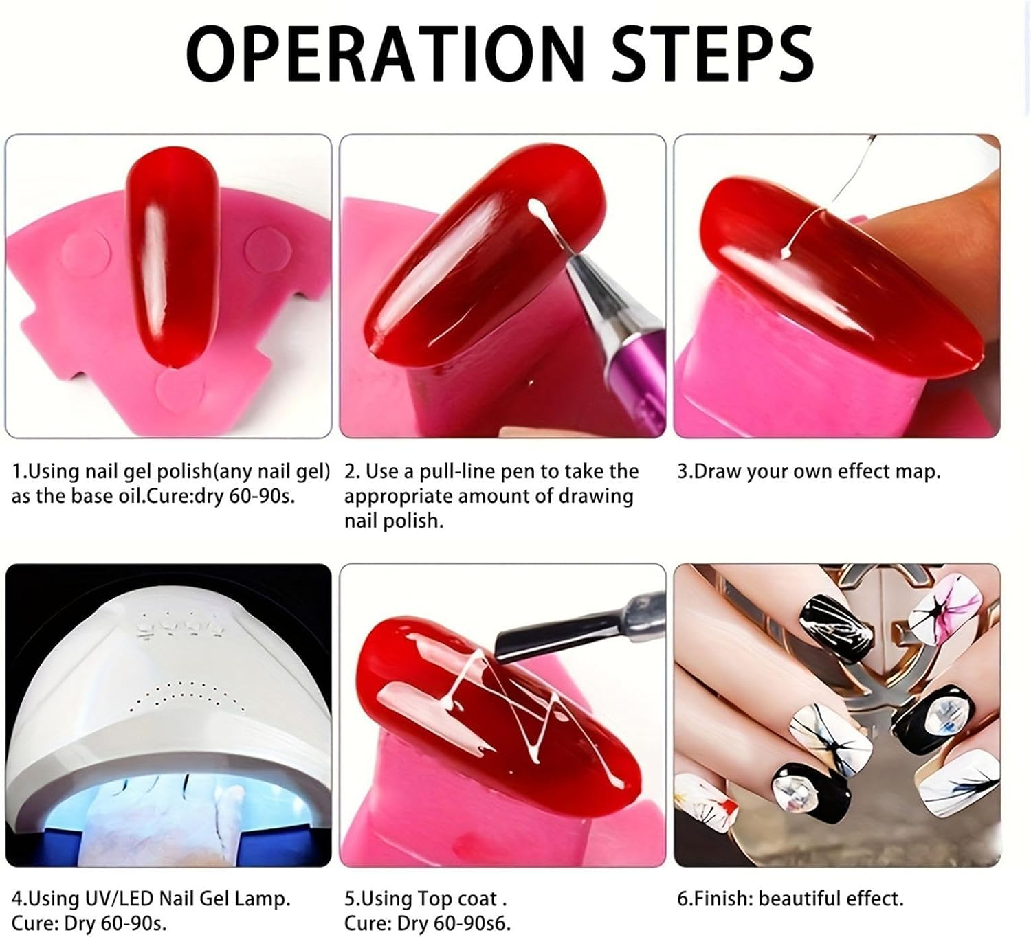 6 Colors Spider Gel, Spider Gel for Nails, Painting Elastic Drawing Spider Gel For, Soak off UV LED Gel Polish, Nail Designs Gel Paint Wire Drawing Gel Polish for Lines image number 3