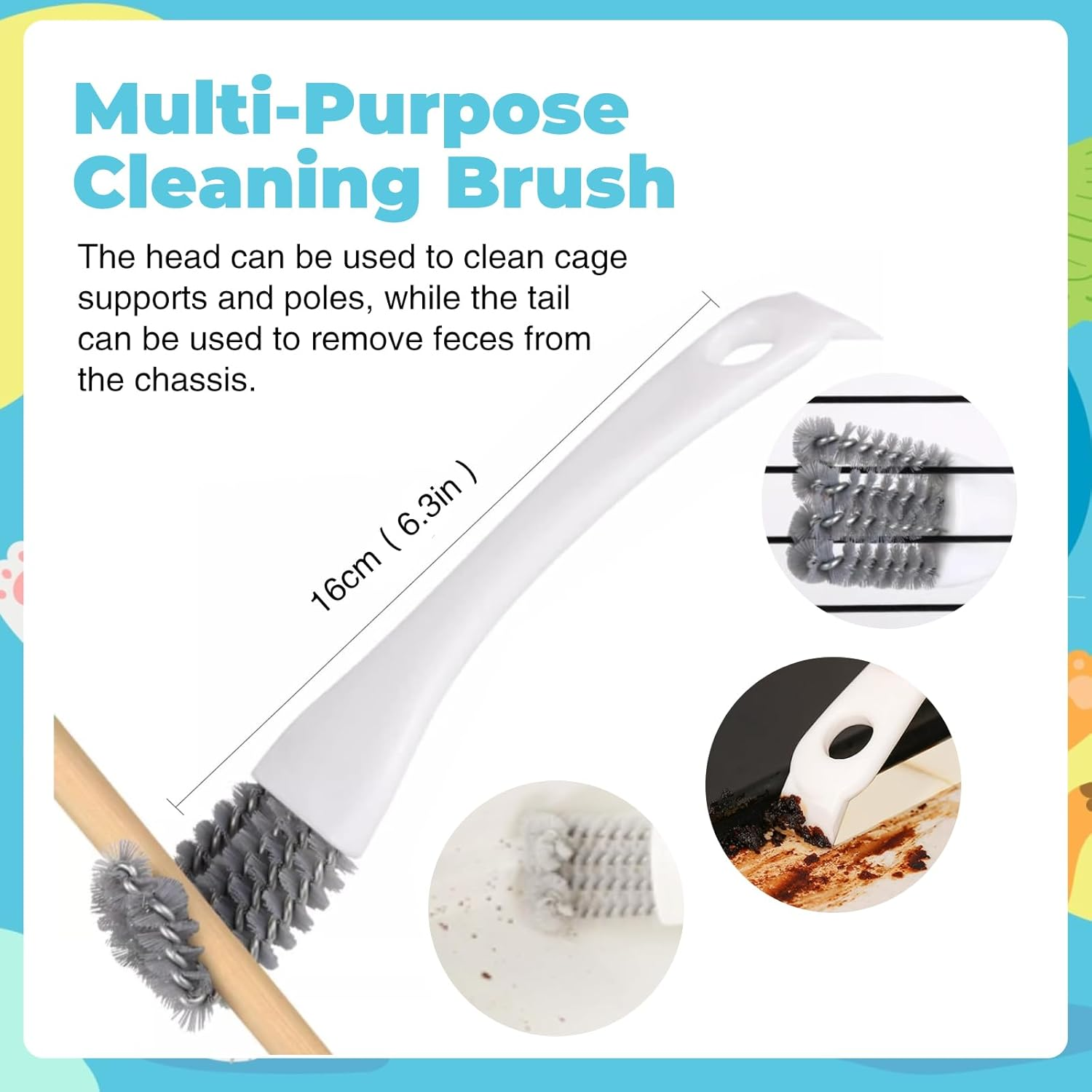 SUSOO 6 PCS Bird Cage Cleaning Kit with Stainless Steel Poop Remover,Brushes,Scraper,Wire Brush,Small Broom and Disposable Gloves,Pet Accessories for Parrot Conure Hamster Rabbit Outdoor Patio image number 2