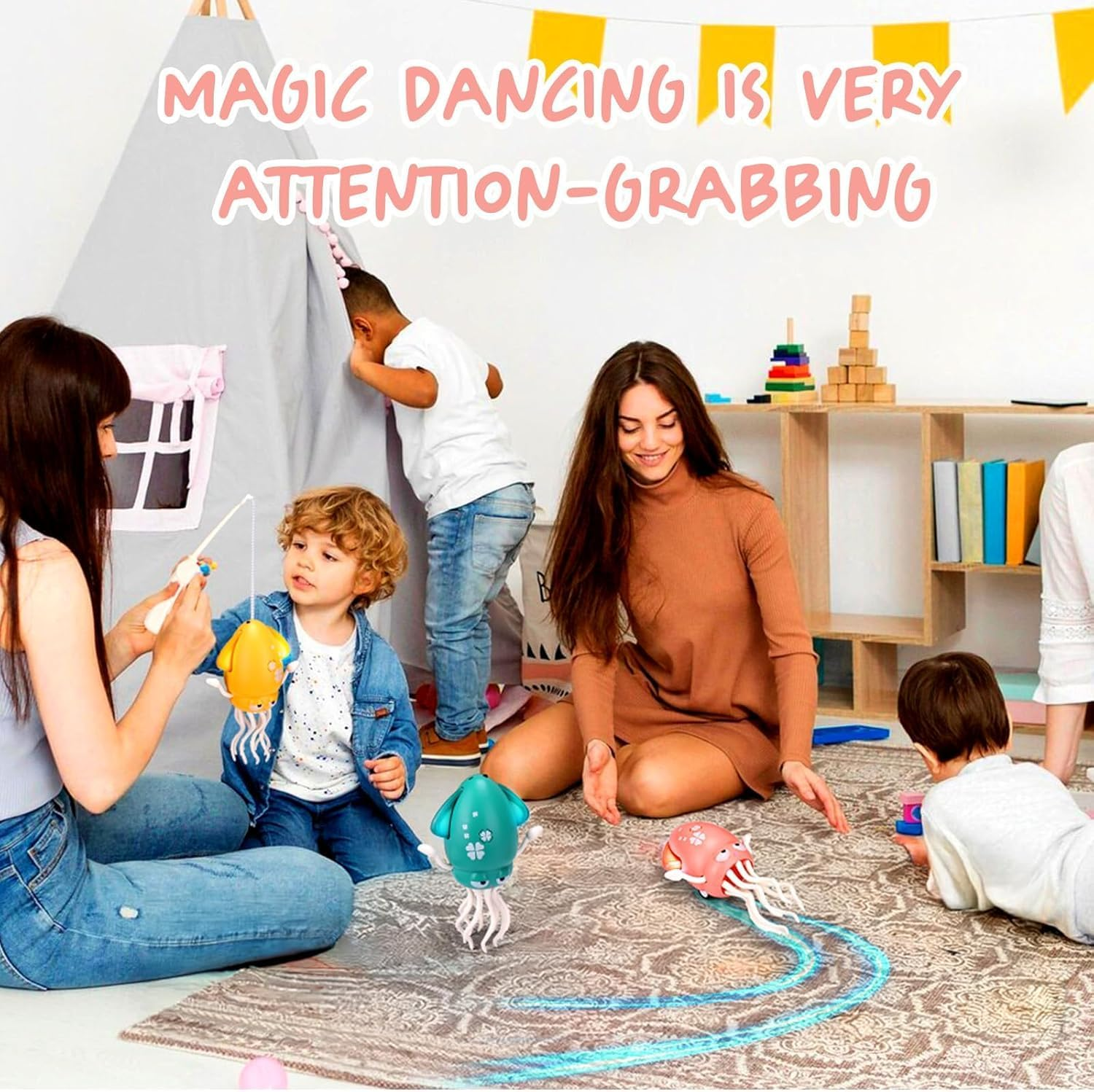 Electric Dancing Octopus Toy, 2025 New Crawling Dancing Automatic Obstacle Avoidance Octopus Sensor Toy，Crawling Tummy Time Toys for Kids，With Lights & Music (Yellow) image number 1