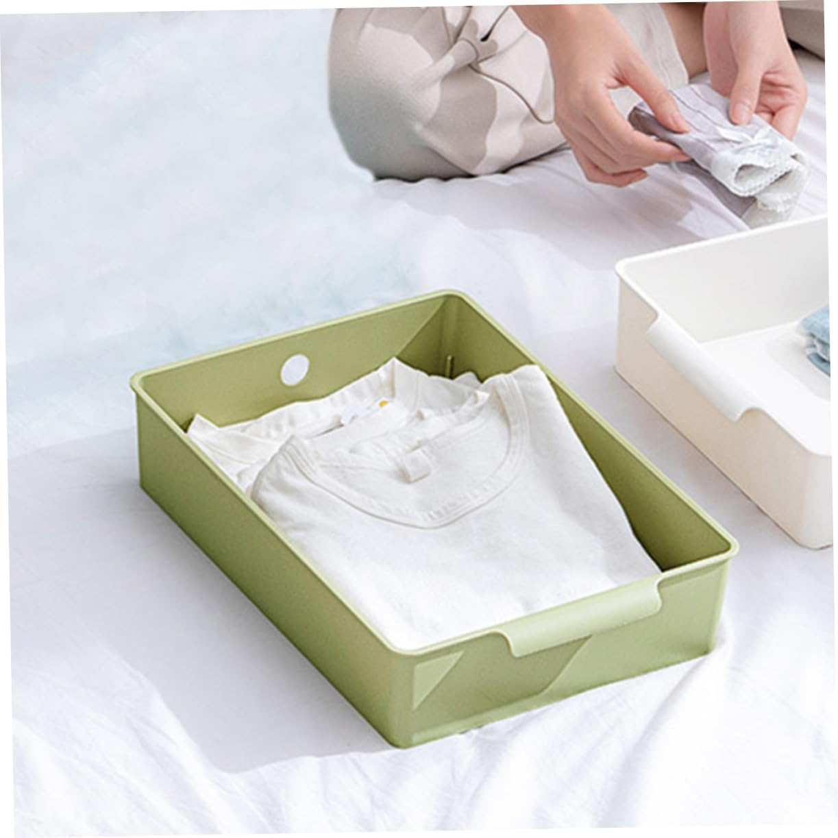 GRIRIW 4Pcs Desktop Storage Box Plastic Bins for Office Home Classroom Organization for Desk Supplies Books and Snacks Work Desk image number 6