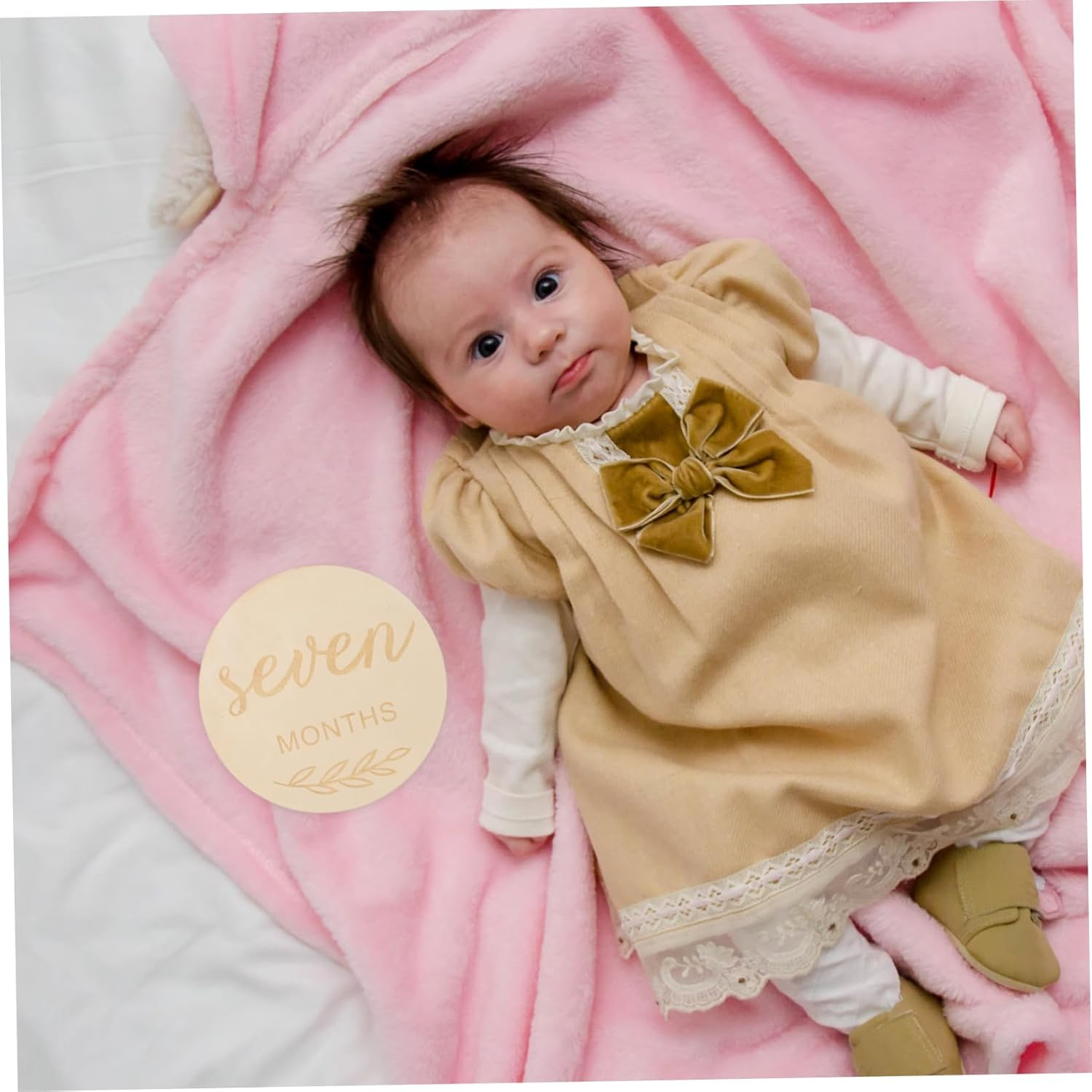 KONTONTY 12Pcs Wooden Milestone Cards Newborn Growth Wooden Discs Double Sided Photo Props Decorative Milestone Discs for Capturing Special Moments image number 4