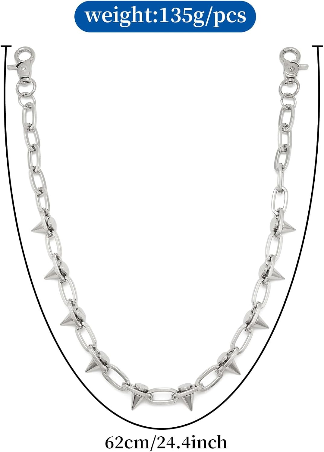 DEVPSISR Wallet Chain,Punk Trousers Pants Chains for Men Women,Pocket Chain Heavy Chain Belt Goth Accessories - Rivet image number 6