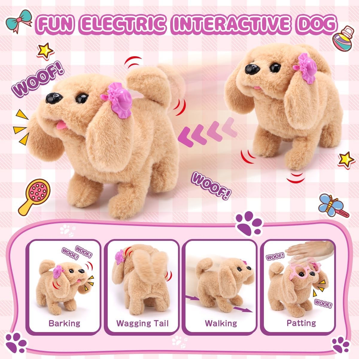 REMOKING 13PCS Dog Toys for Girls 3 4 5 6 Year Old,Walking Barking Electronic Interactive Stuffed Dog Plush with Carrier & Accessories Toys,Pretend Play Puppy Pet Care Playset, Birthday Gifts for Kids image number 5