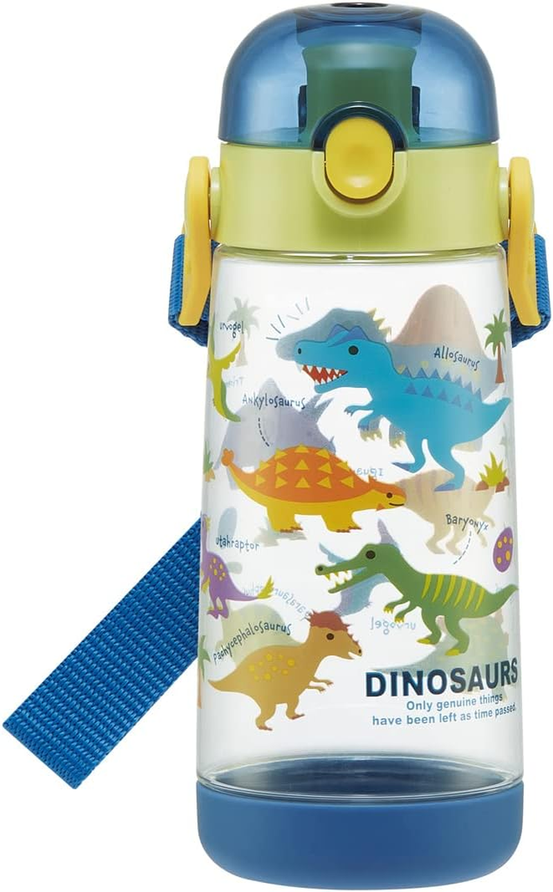 Skater PDSH5-A Dinosaurus Picture Water Bottle, 16.2 Fl Oz (480 Ml), Clear Bottle with Straw, for Kids and Boys