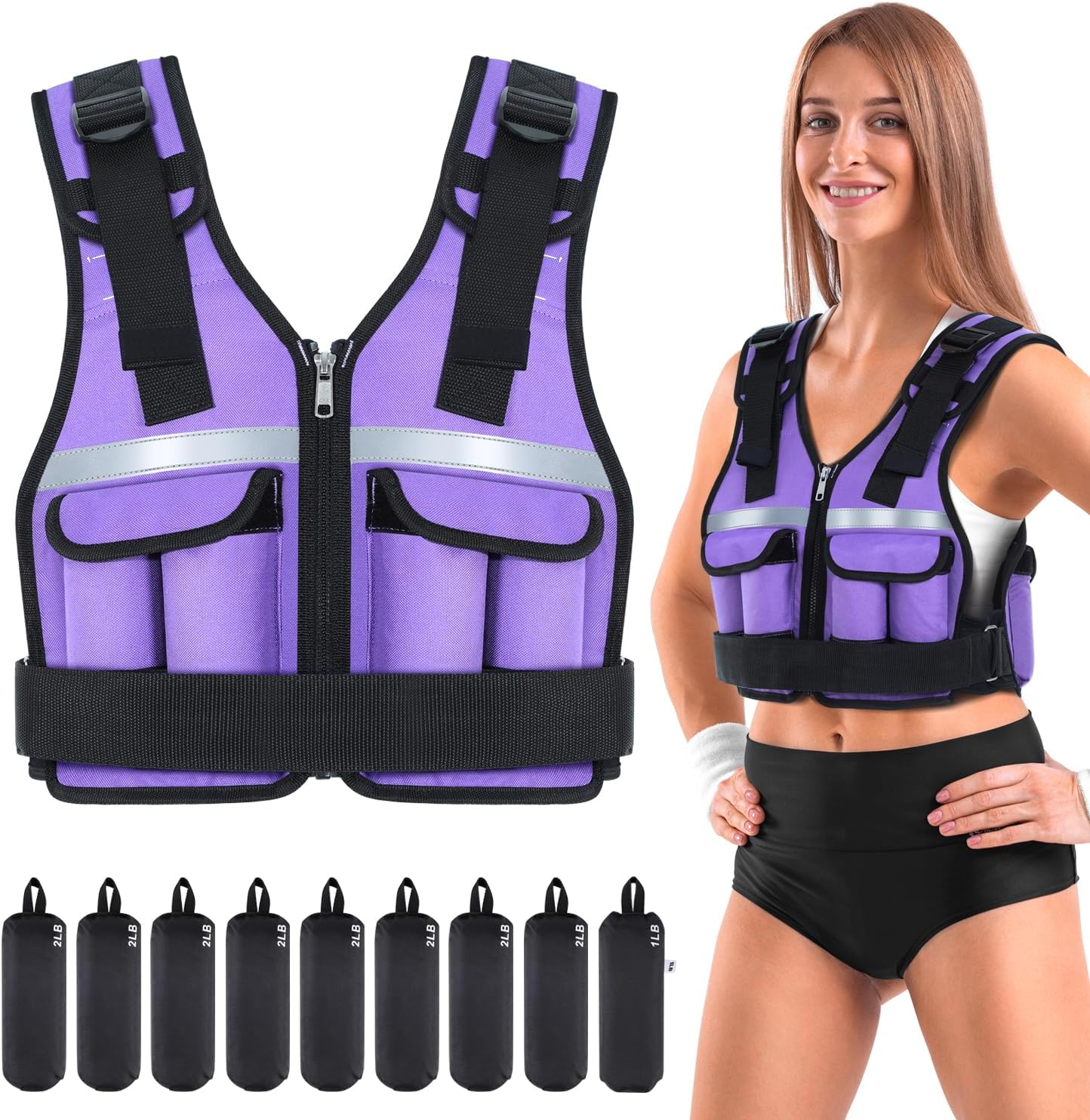 Adjustable Weighted Vest for Men Women: Sportneer 0.9-8 Kg / 0.9-19 Kg Weight Vest Breathable Fabric Fast Adjust Running Vests with Reflective Strip for Running Strength Training Workout Fitness Exercise image number 4