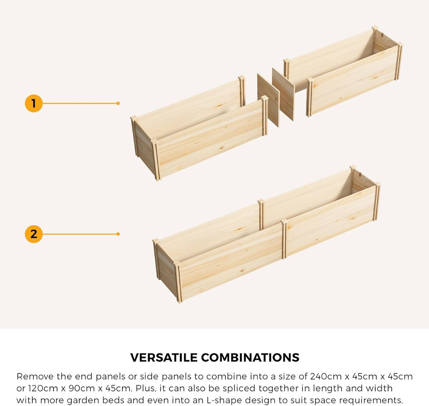 Livsip 2PCS Wooden Garden Bed Raised Garden Bed 240X45X45CM