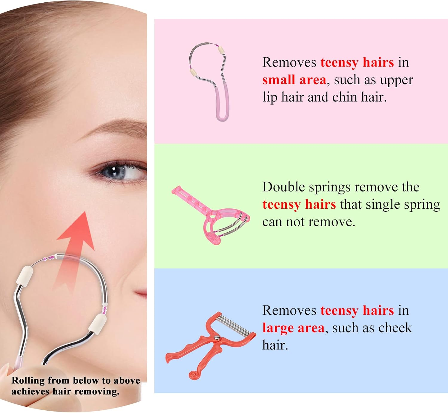 Spring Hair Remover - 4 Pack Stainless Steel Spring Epilator - Facial Hair Remover for Women Face, Chin Hair, Upper Lip Hair, Women Mustache