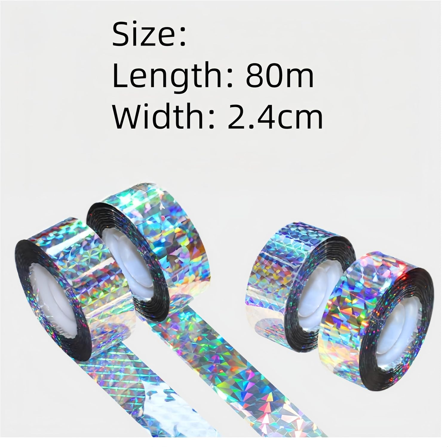 Reflective Bird Tape for Outdoor Use 2 Pcs Bird Scare Tape, Bird Repellent Scare Ribbon Tape,Double Sided Holographic Flash Deterrent to Birds,Crows, Pigeons,Woodpecker, and More(4.8 Cm X 80 M) image number 3