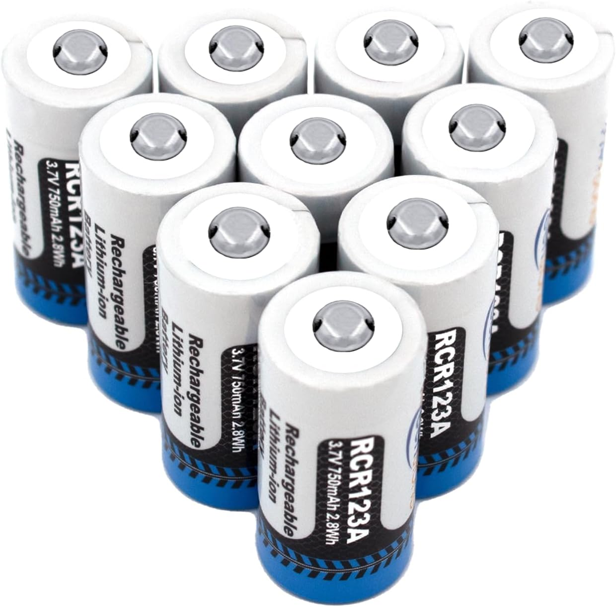 RCR123A 3.7V Rechargeable Lithium Batteries 10-Pack 750Mah Long-Lasting Compatible with Home Safety and Security Devices, High-Intensity Flashlights, and Home Automation image number 1