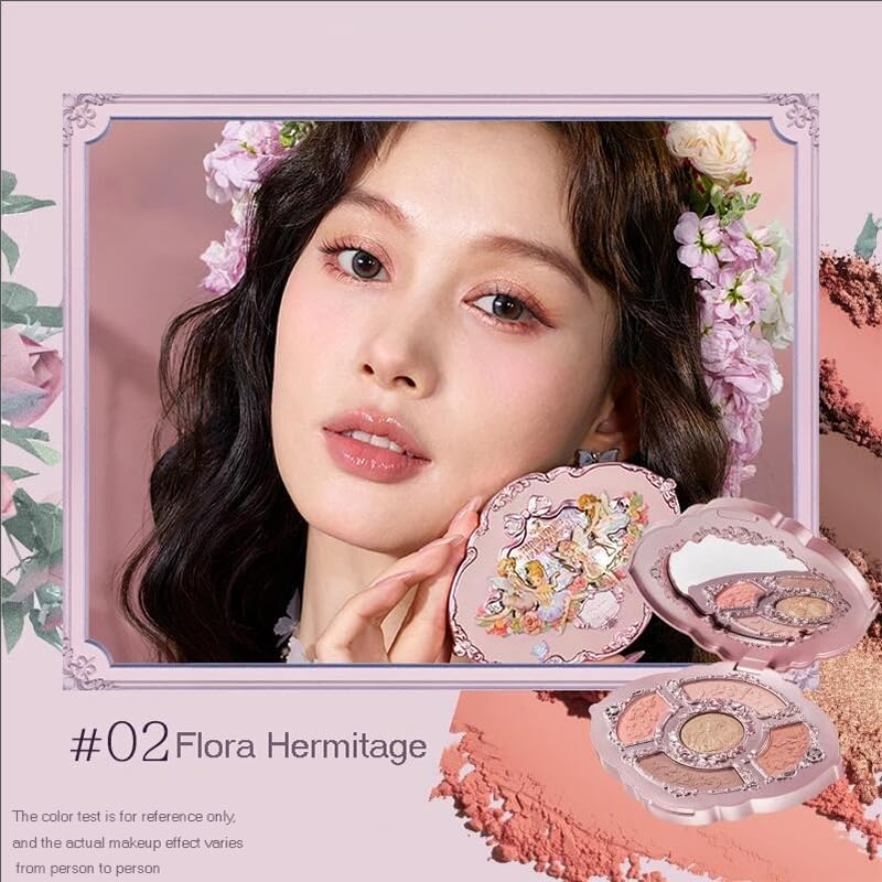 Flower Knows Midsummer Fairytales Embossed Five Color Pressed Glitter Eye Shadow Natural Shimmer Pigment Eye Shadow Pallete (C02)