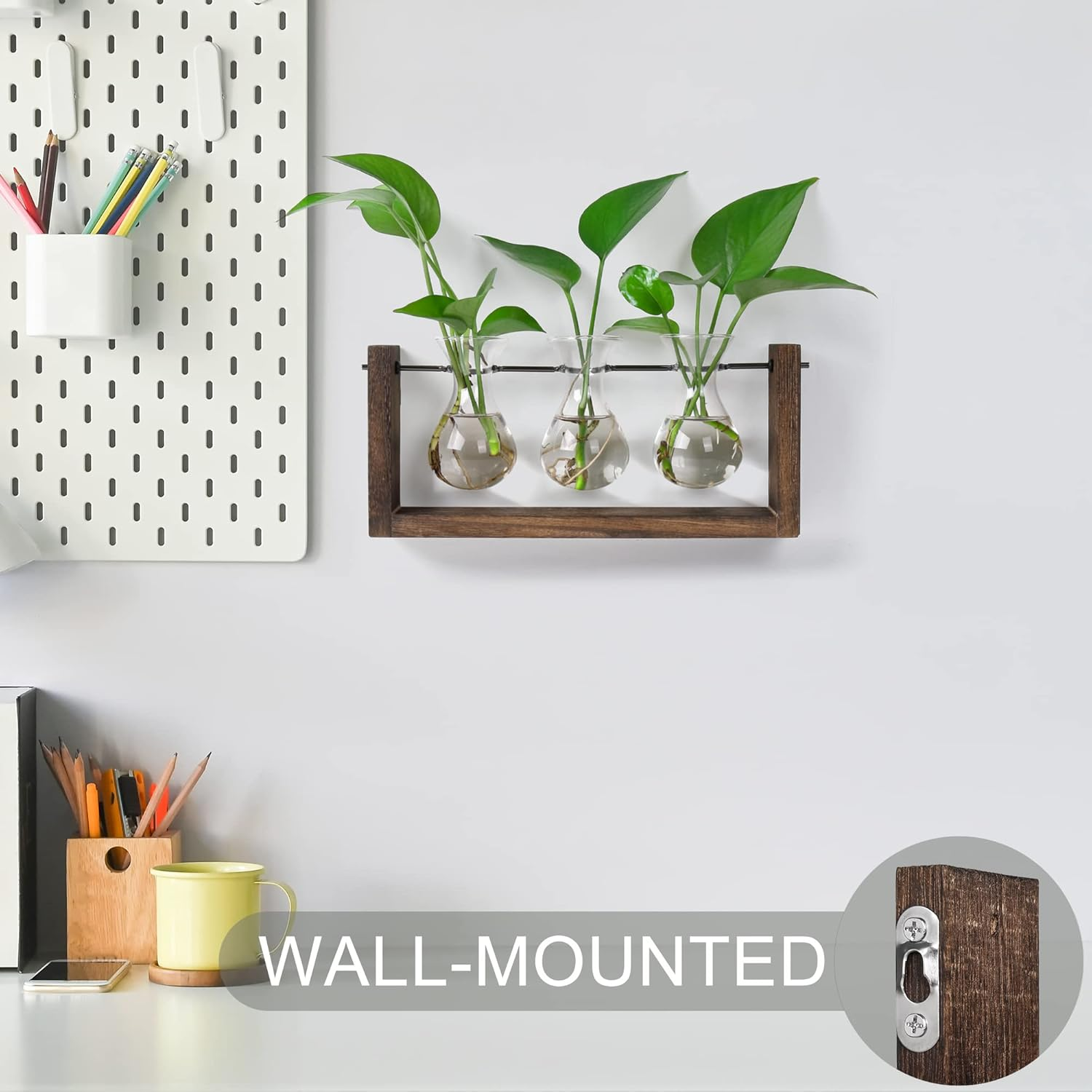 YIBOT Wall Hanging Planter Propagation Station,Plants Lover Gifts for Women, Plant Terrarium, Hydroponics Plants Home Office Living Room Wall Decor-3 Bulb Glass Vases image number 3