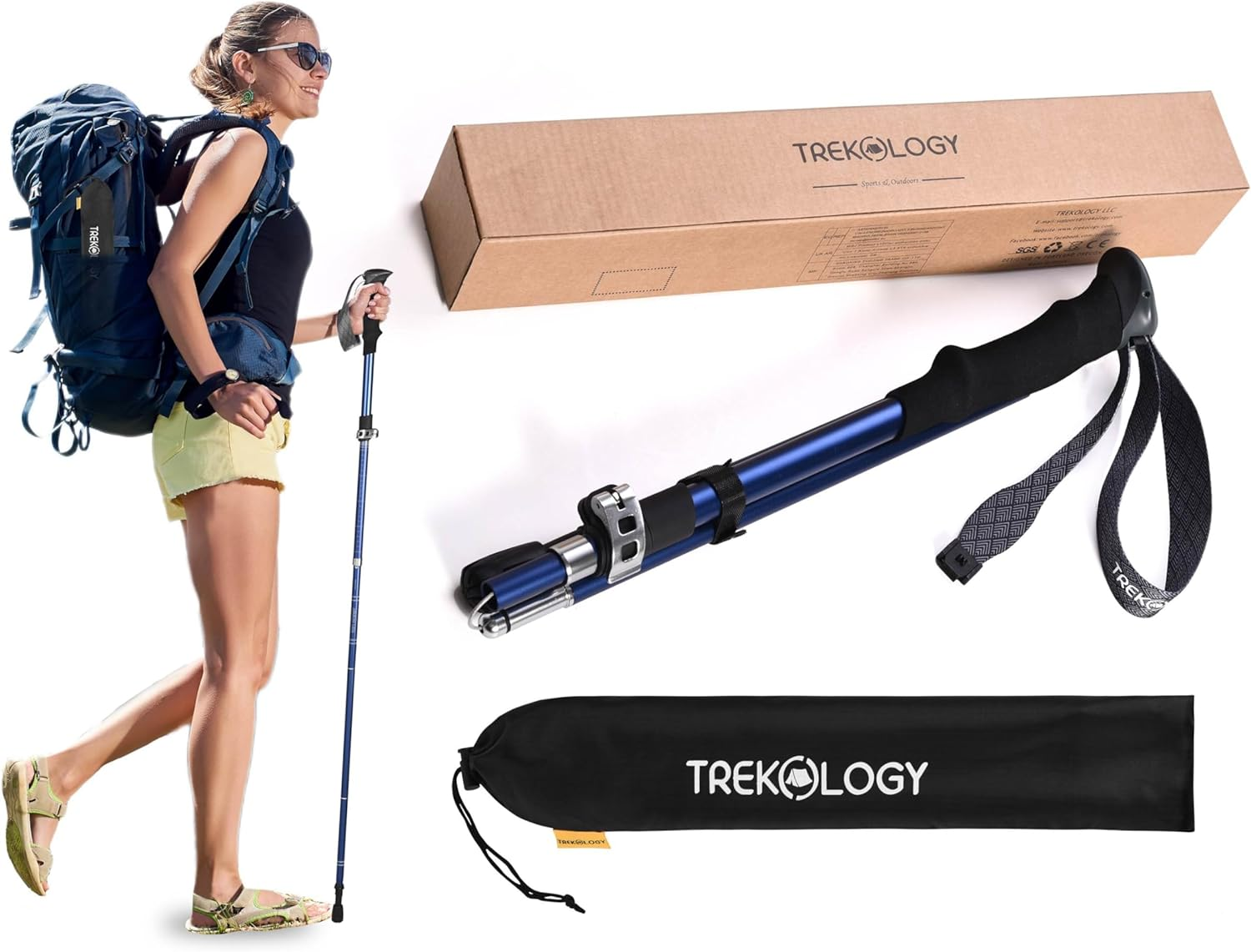 TREKOLOGY TREKZ SE Single Trekking Pole &ndash; Adjustable Folding Hiking Stick for Men & Women &ndash; Lightweight, EVA Foam Grip (Sweat Absorbing), Quick-Lock &ndash; Ideal for Hiking, Trail Running, Nordic Walking image number 6