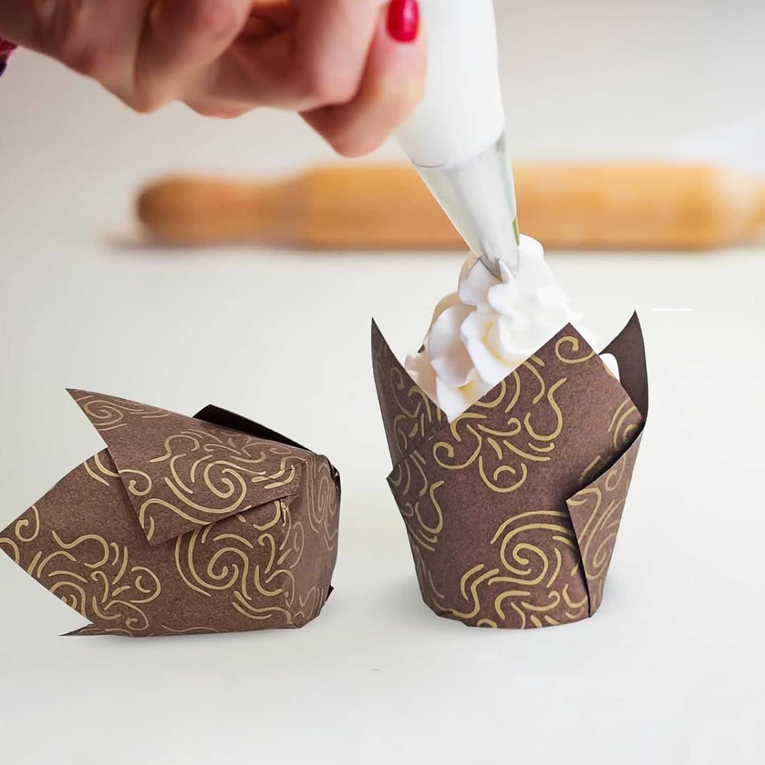 250Pcs Tulip Cupcake Liners for Baking Cups Unbleached European Parchment Paper Tulip Muffin Liners, Christmas Cupcake Paper Wrappers, Wedding, Birthday, Party, Standard Size, 5 Colors image number 4