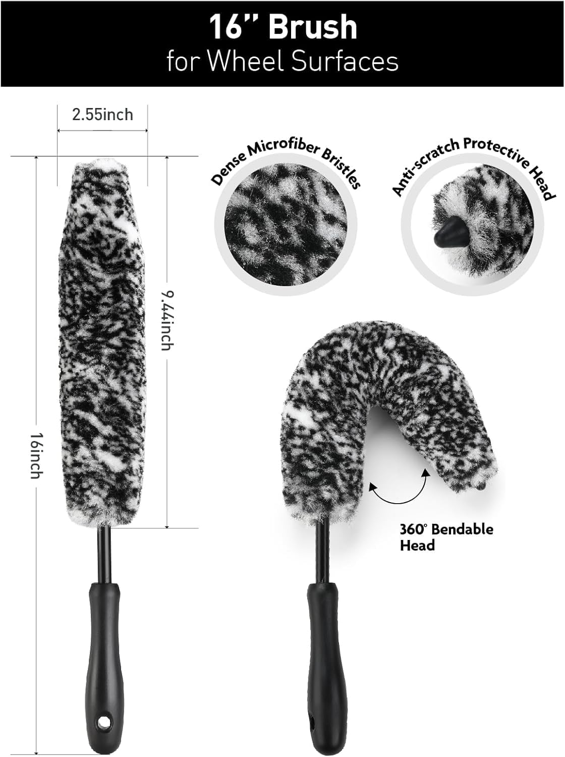6Pack Professional Wheel & Tire Cleaning Kit Scratch-Free Soft-Bristled Brushes, 360&deg; Bendable Design for Rims/Detailing, Includes Microfiber Pads & Double-Ended Detailing Brush ﻿ image number 3