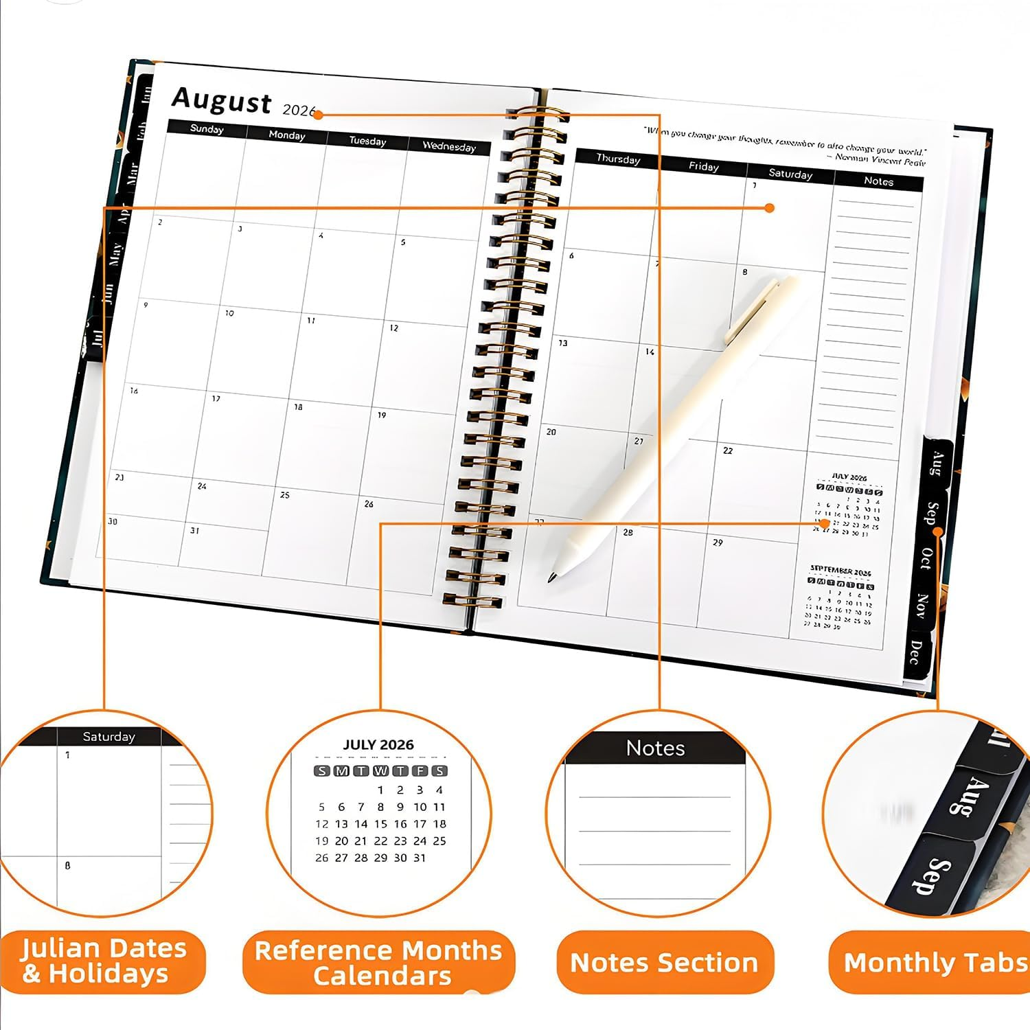 Academic Planner 2026 Weekly and Monthly, Jan 2026 - Dec 2026, 6.5" X 8.5" with Monthly Tabs, Pockets, Spiral Bound for Office School - Saffron image number 3