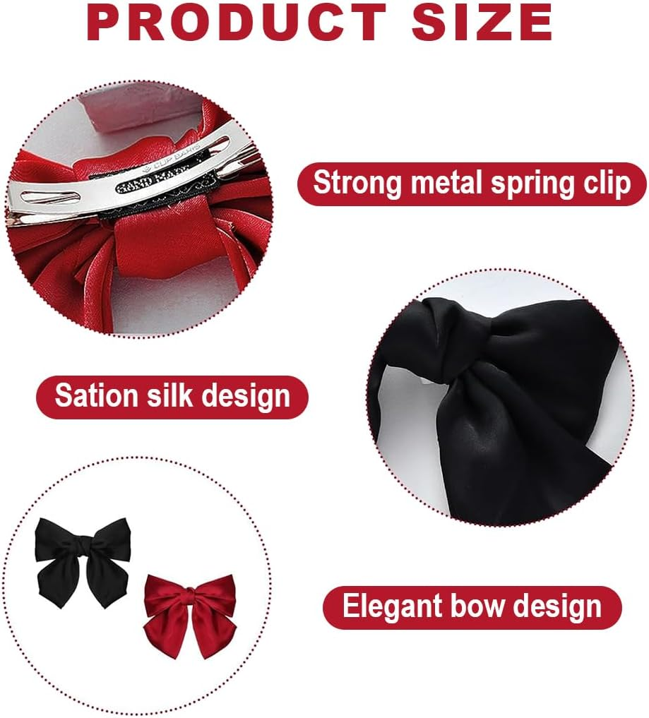 Bangbobi Women'S Hair Bow - Red Bow Hair - Satin Hair Clip for Women - Large Hair Bows in Black and Red (Pack of 2) image number 6