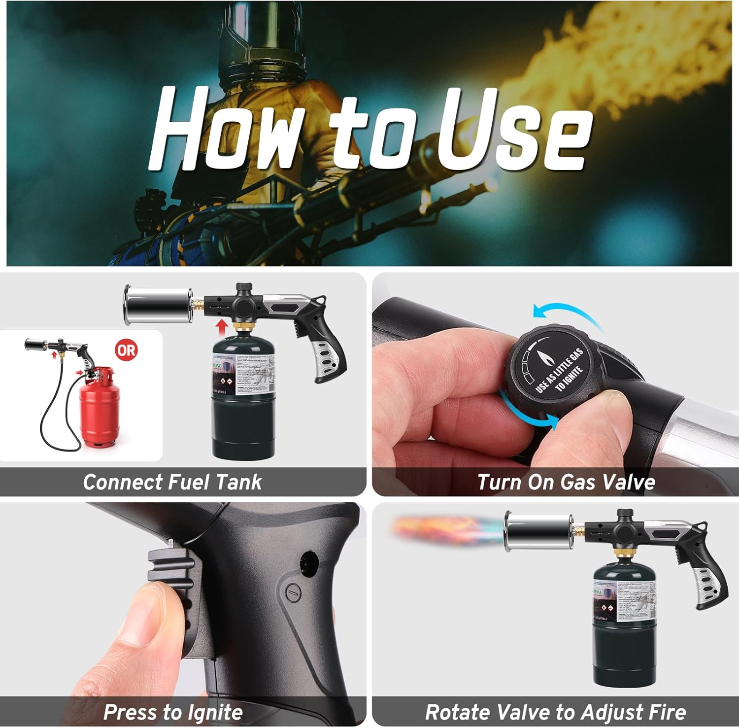 Powerful Cooking Torch with Adapter - Professional Propane & Butane Grilling Torch for Sous Vide, Searing Steak, Outdoor Charcoal Starter, BBQ Tool Culinary Torch (Propane Tank Not Included) image number 2