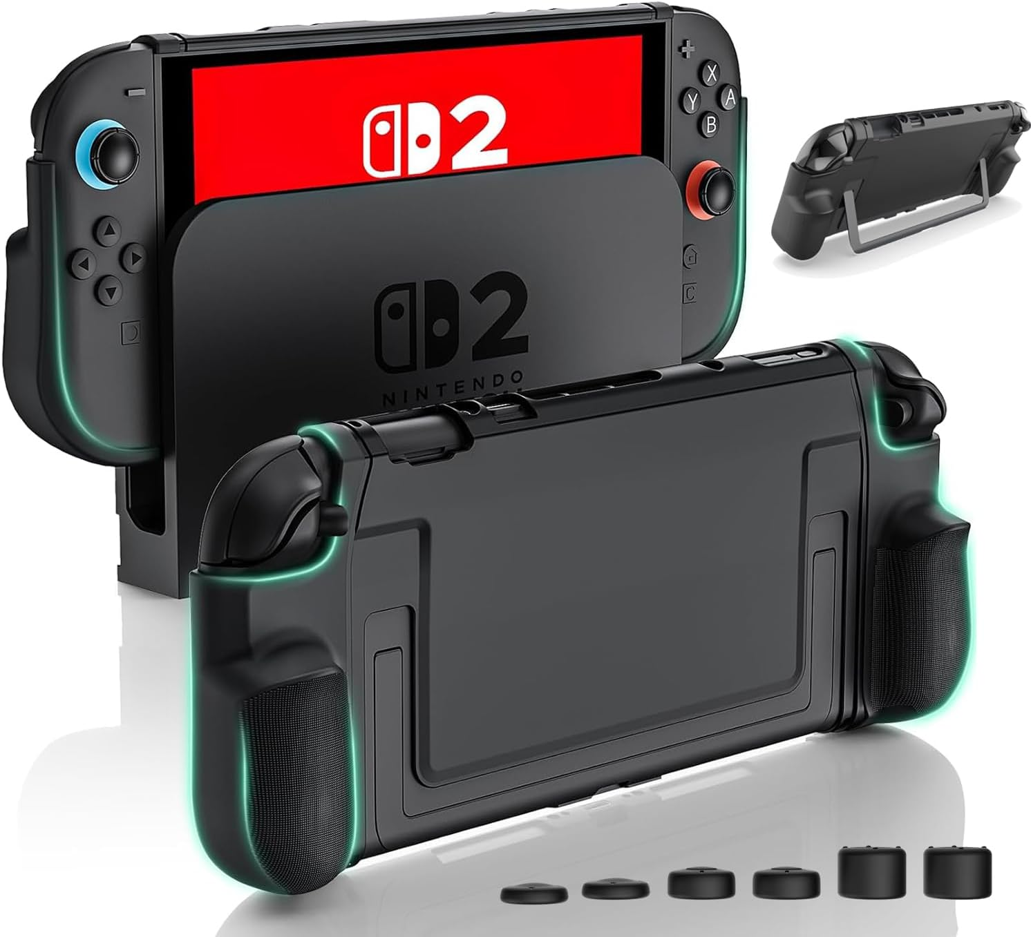 Grip Case Compatible with Switch 2,With 6 Rocker Cap, Slim Dockable Protective Case Compatible with Switch 2,TPU Splice Hard Console Cover like a Real Gamepad with Shock Absorption and Scratch Protection