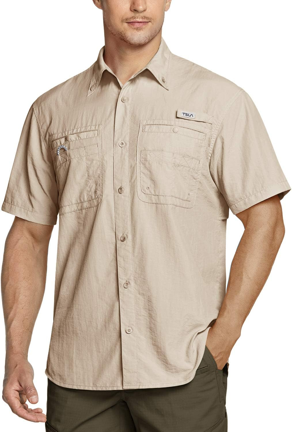 TSLA Men'S Performance Fishing Shirt, UPF 50+ Breathable Button down Shirts, Outdoor Recreation Short Sleeve Shirt