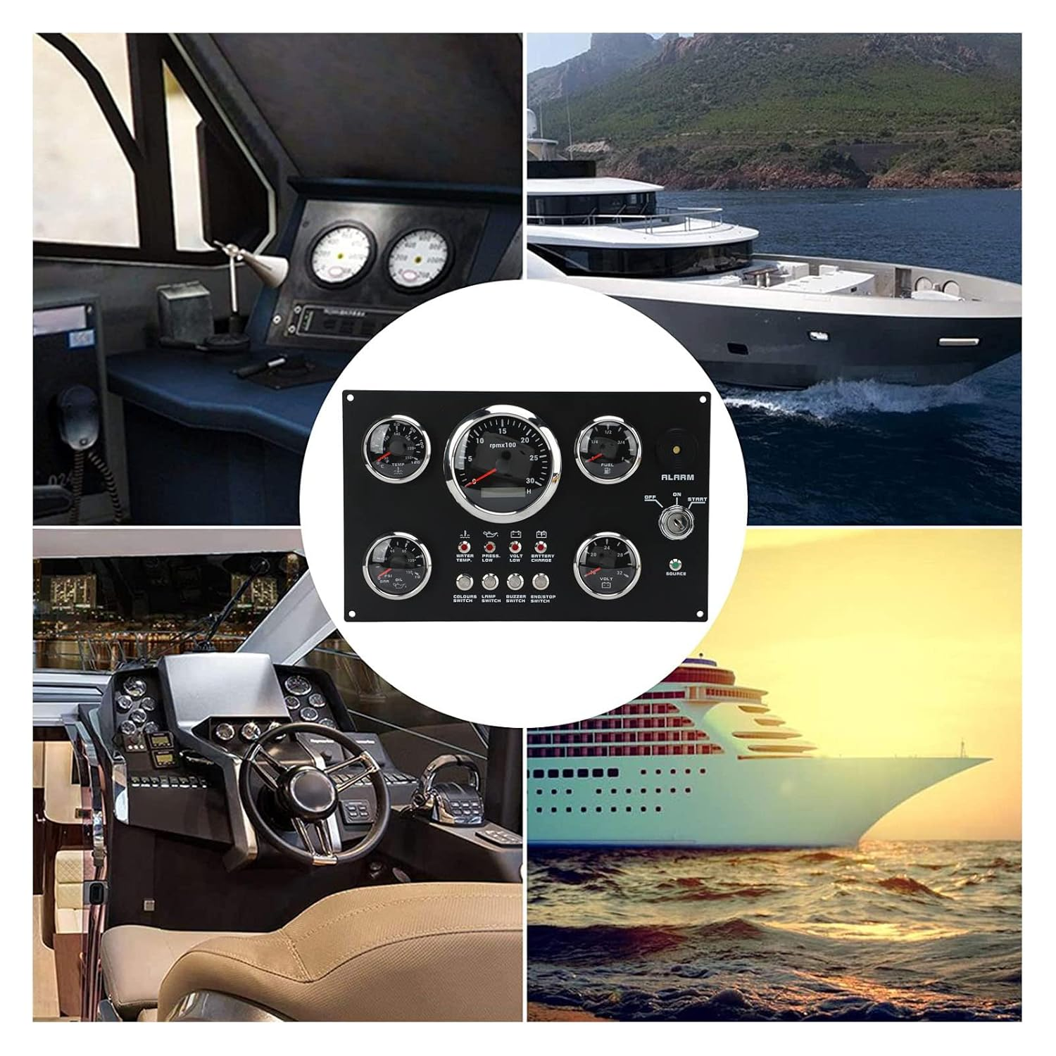 Digital Gauge Cluster Set 52Mm 82Mm Water Oil Voltage Gauge with 7 Color Backlight Waterproof Triple Gauge Kit for Car Truck Marine RPM Engine Speed & Oil Level Display image number 4