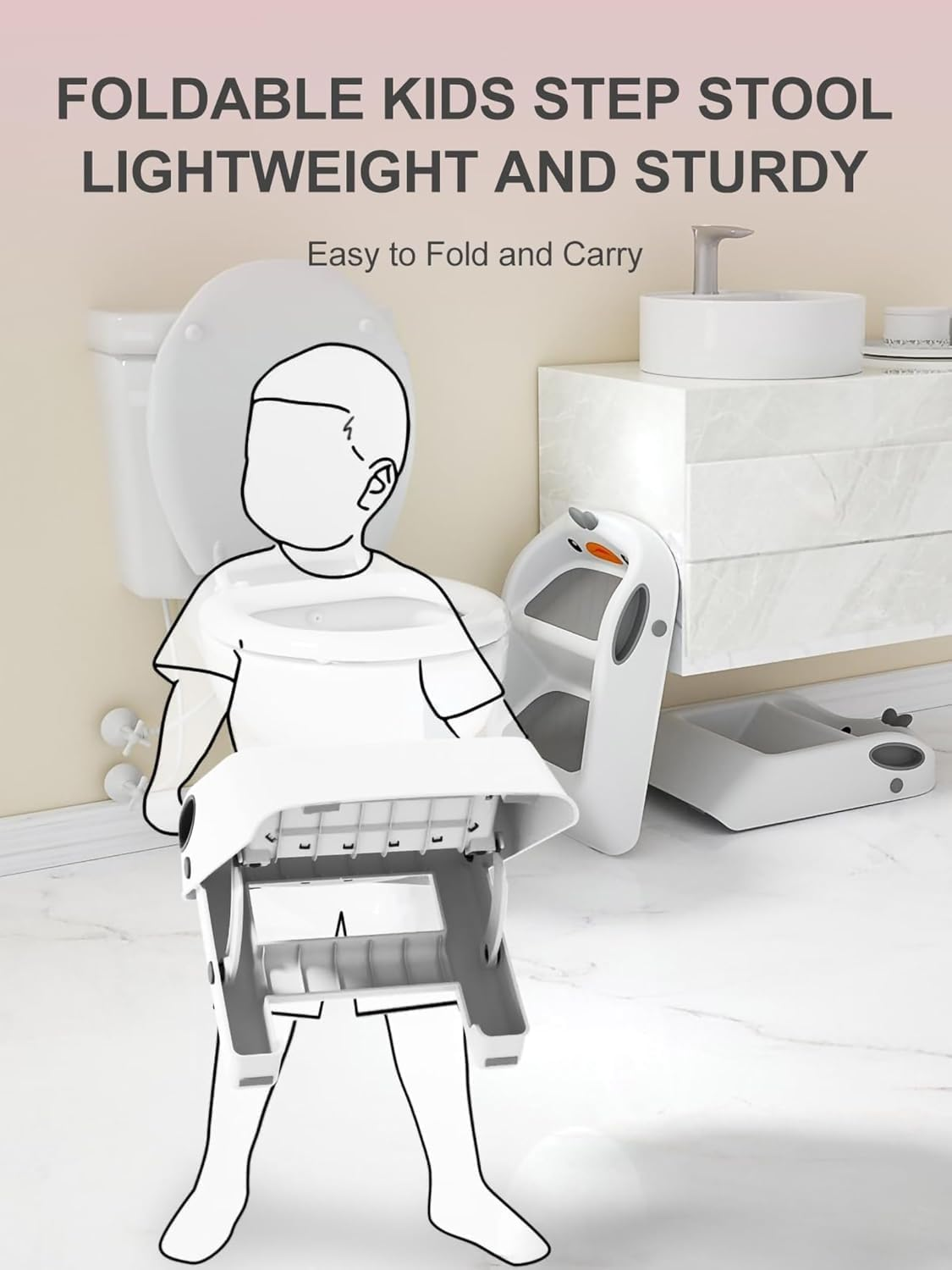 Fohouse Toddler Step Stool for Bathroom Sink, Foldable Kids Step Stop for Kitchen Sink, Toilet Step Stool Toddler,2 Step Stool for Child Kitchen Counter & Kids Toilet Potty Training (White) image number 6