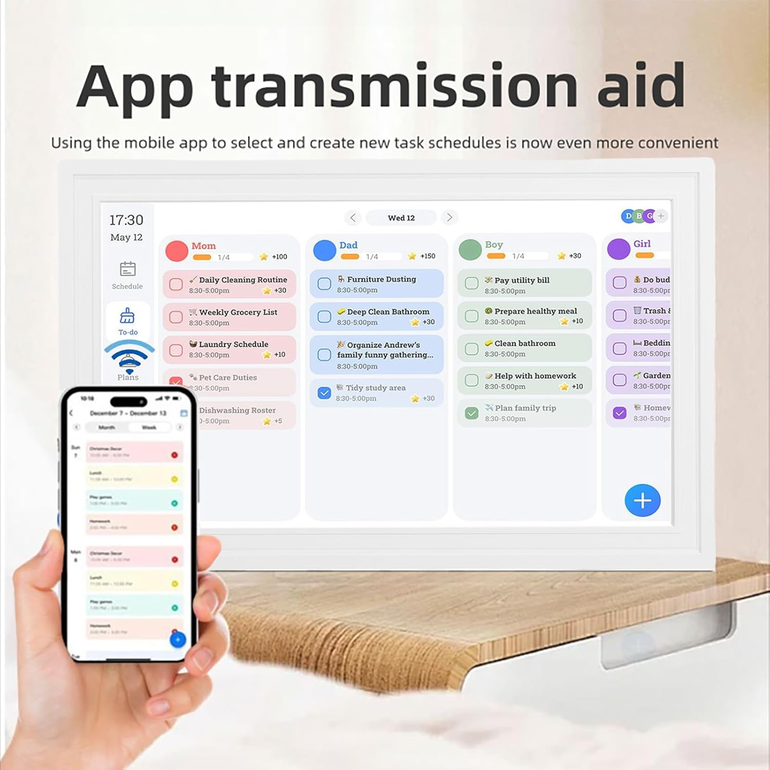 YUEHISY Smart Digital Calendar 15.6 Inch, HD Touchscreen Wifi Digital Picture, Frame Family Calendar Planner with APP (Pure White) - Black Frame image number 4