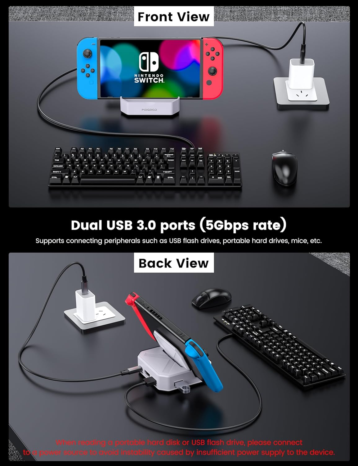 MOGOOD Docking Station for Steam Deck, Switch Dock for Switch, Portable Docking Station for TV with 4K@60Hz HDMI/USB 3.0/ USB-C Charging Ports, Dark Gray image number 1