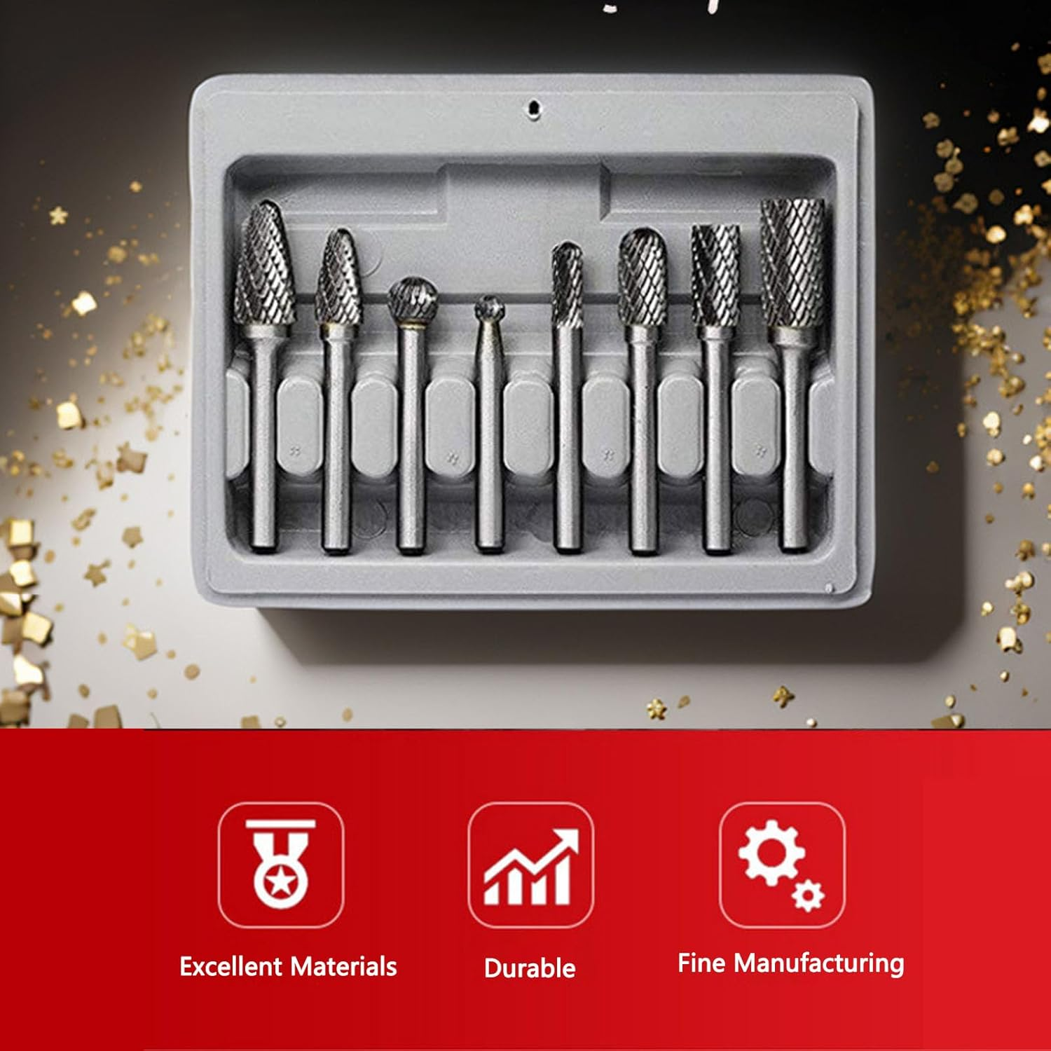 8PCS Tungsten Steel Carbide Burr Set,Double Cut Solid Power Tools Tungsten Carbide Files Bits for Die Grinder Metal Wood Carving Engraving Polishing Drilling Grinding image number 3