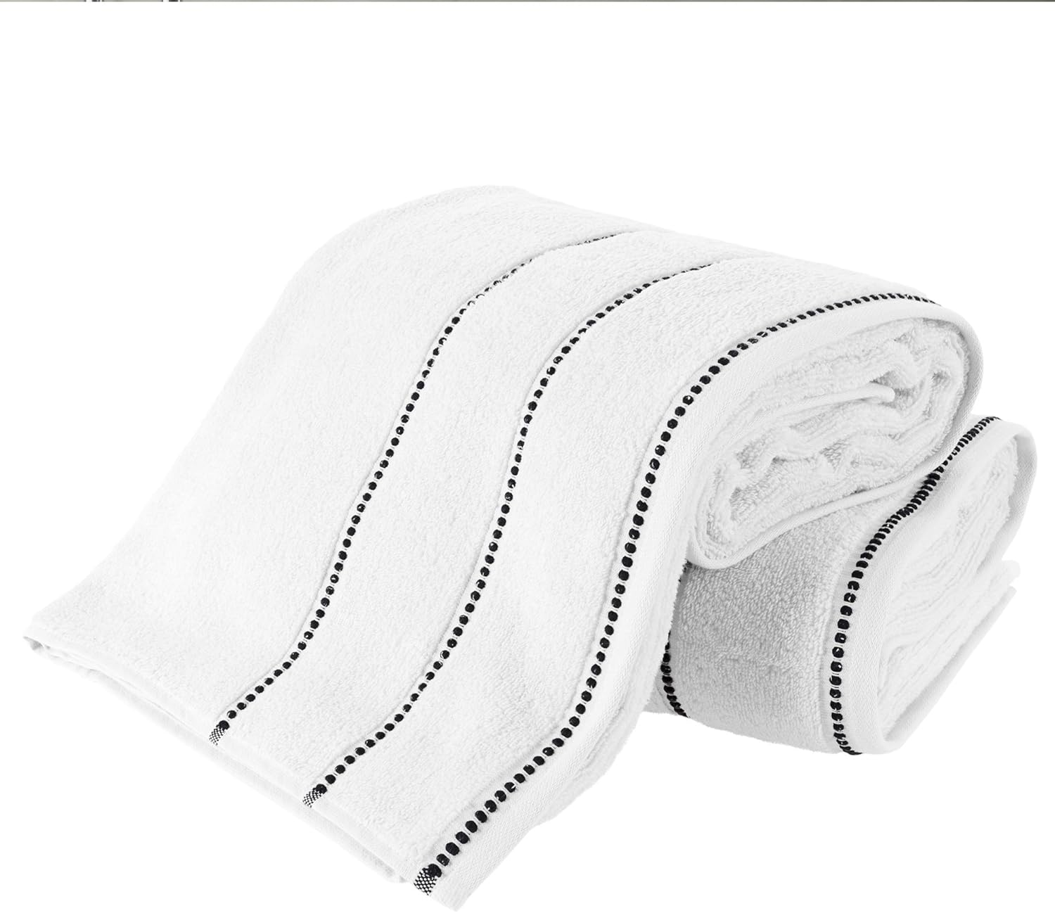 Luxury Cotton Towel Set- 2 Piece Bath Sheet Set Made from 100% Zero Twist Cotton- Quick Dry, Soft and Absorbent by Bedford Home (White/Black)