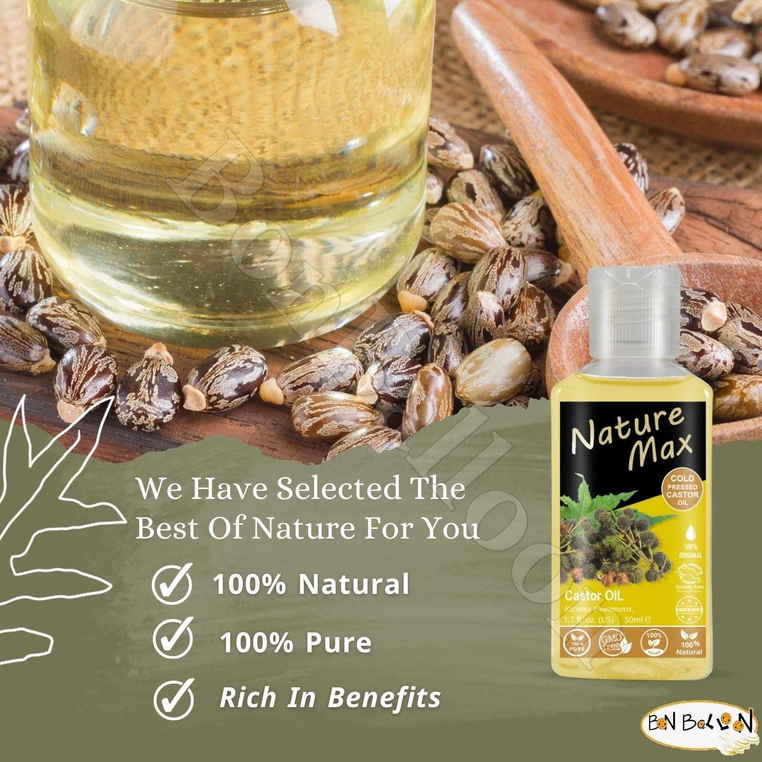 Nature Max Castor Oil Essential Oils Organic Natural Undiluted Pure for Hair & Skin Care Eyelashes & Eyebrows Cold Pressed Premium Quality ( 1Pack = 1.70 Oz / 50 Ml ) زيت الخروع image number 1