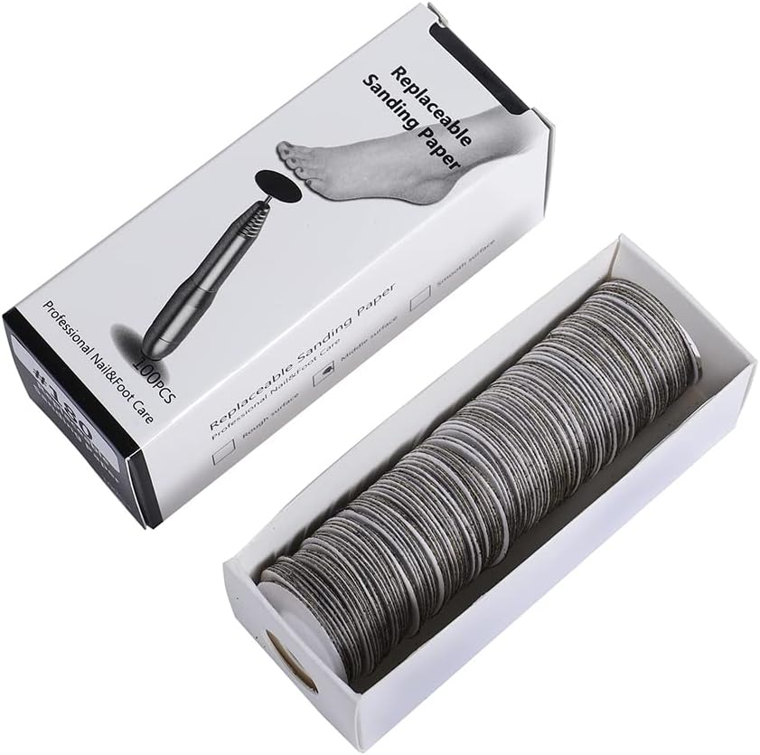 BNG Pack of 100 Sandpaper Electric Callus Remover Foot File, 2.5 Cm Replacement Foot Files Pads, Sanding Discs for Feet Callus Remover for Foot Care, Cracked Heels, Hard Dead Grit 80 image number 4