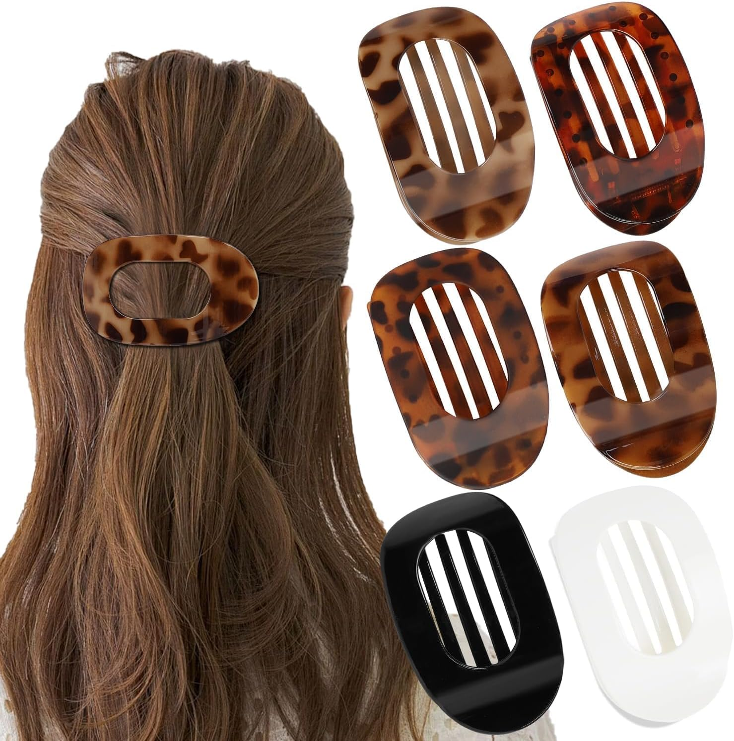 Small Flat Claw Clips for Women, Stylish Flat Hair Clips for Women, Strong Hold for Thick & Fine Hair | Non-Slip for Secure, Comfortable All-Day Wear-Tortoise Design (4PCS-A) image number 1