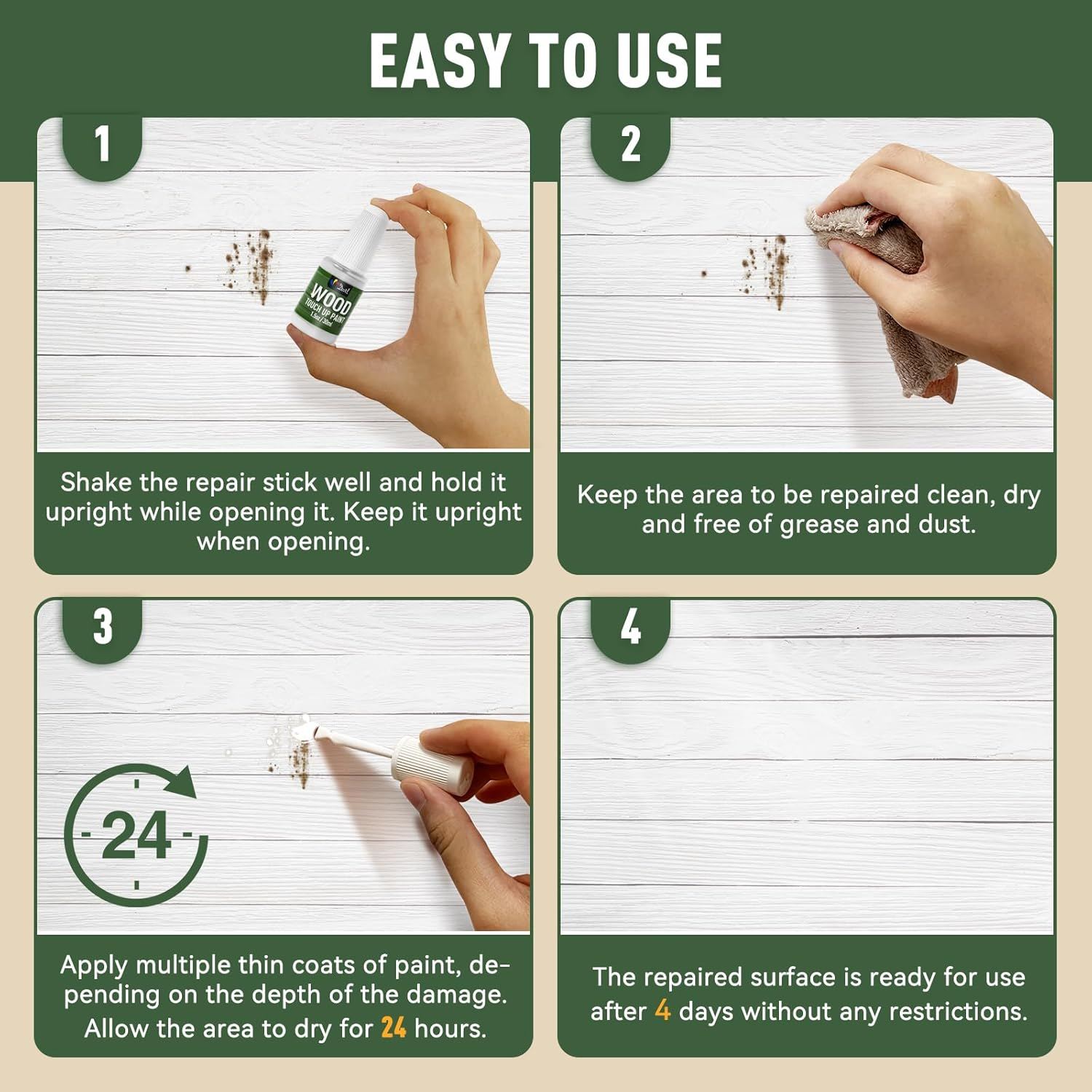 DWIL Wood Touch up Paint - 1.5 Oz Quick-Dry Paint Pen for Scratches, Chips and Spots on Furniture, Cabinets, Doors, Tables, and Dressers (Ivory White) image number 5