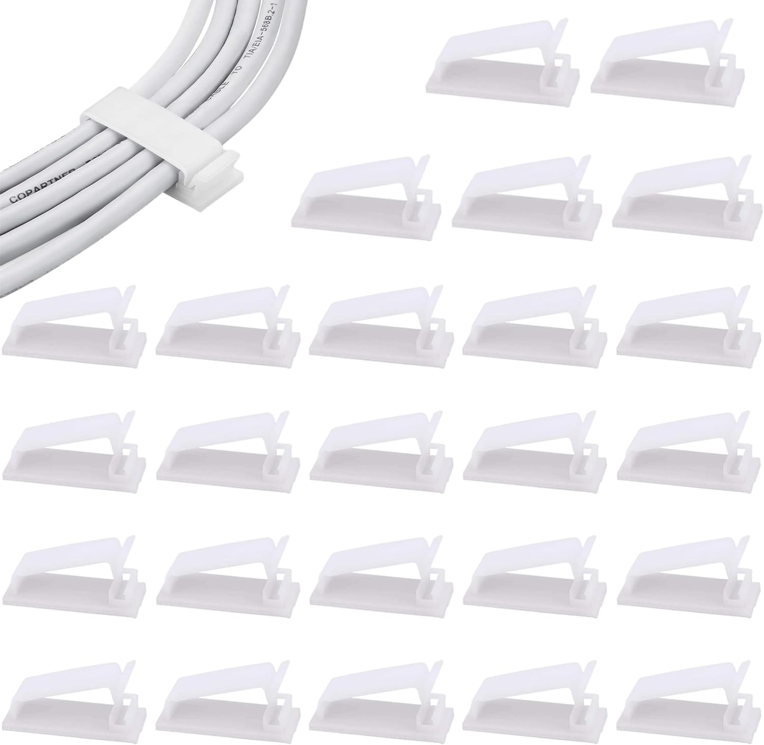 Clearhill 25Packs Self Adhesive Cable Management Clips,64.5Mm/2.54In White Durable Wire Organizers Cord Holder for TV, PC, Laptop, Ethernet, Desktop, Home, and Office image number 2
