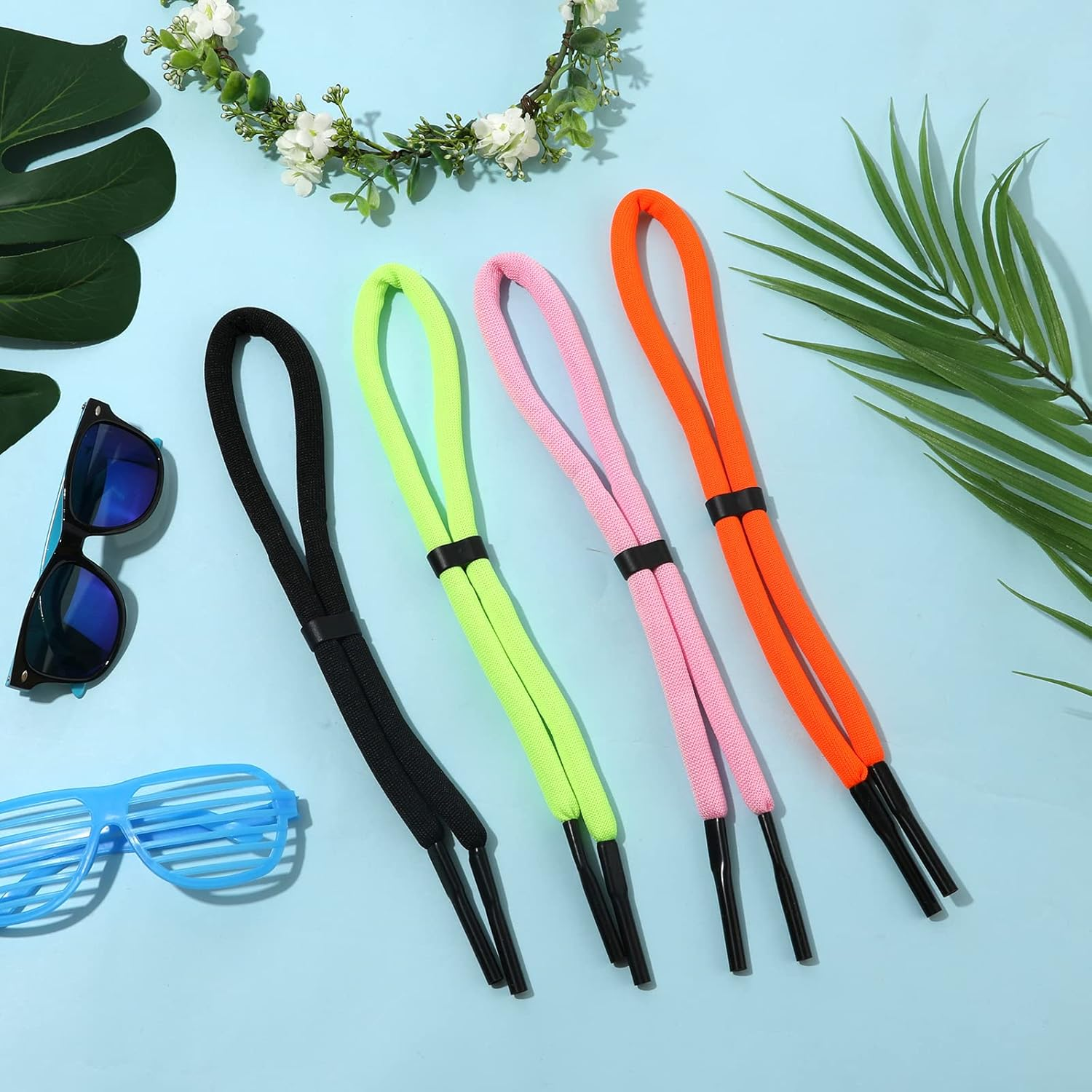 KINBOM 4 Pieces 26" Sunglasses Strap, Adjustable Anti-Loss Glasses Strap for Water Sports Boating Kayak Surfing Men Women, Multicolour, M