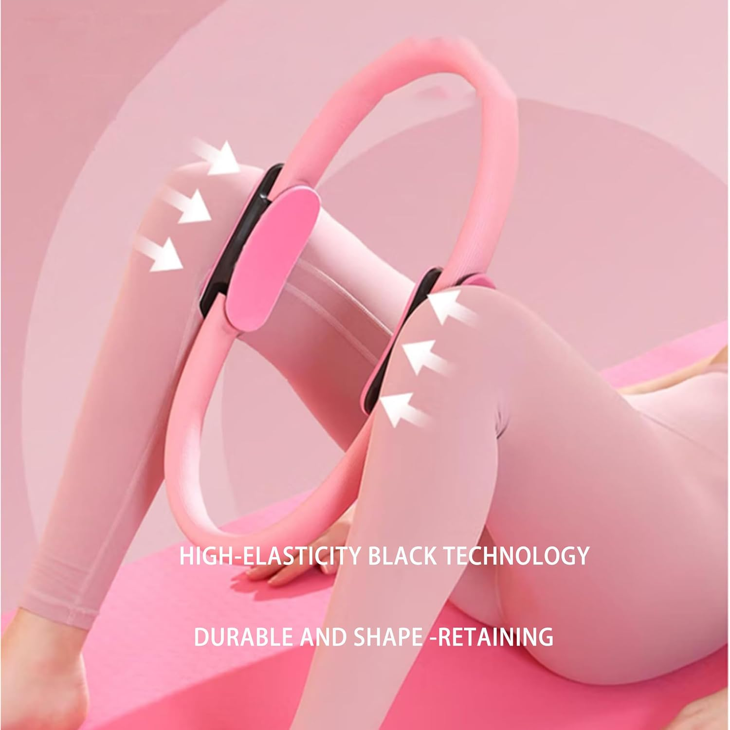 Pilates Ring Fitness Trainer Pink,14.96" Pilates Equipment with Dual Padded Handles Exercise Resistance Equipment, Magic Circle Pilates Ring, for Toning Arms, Legs image number 2