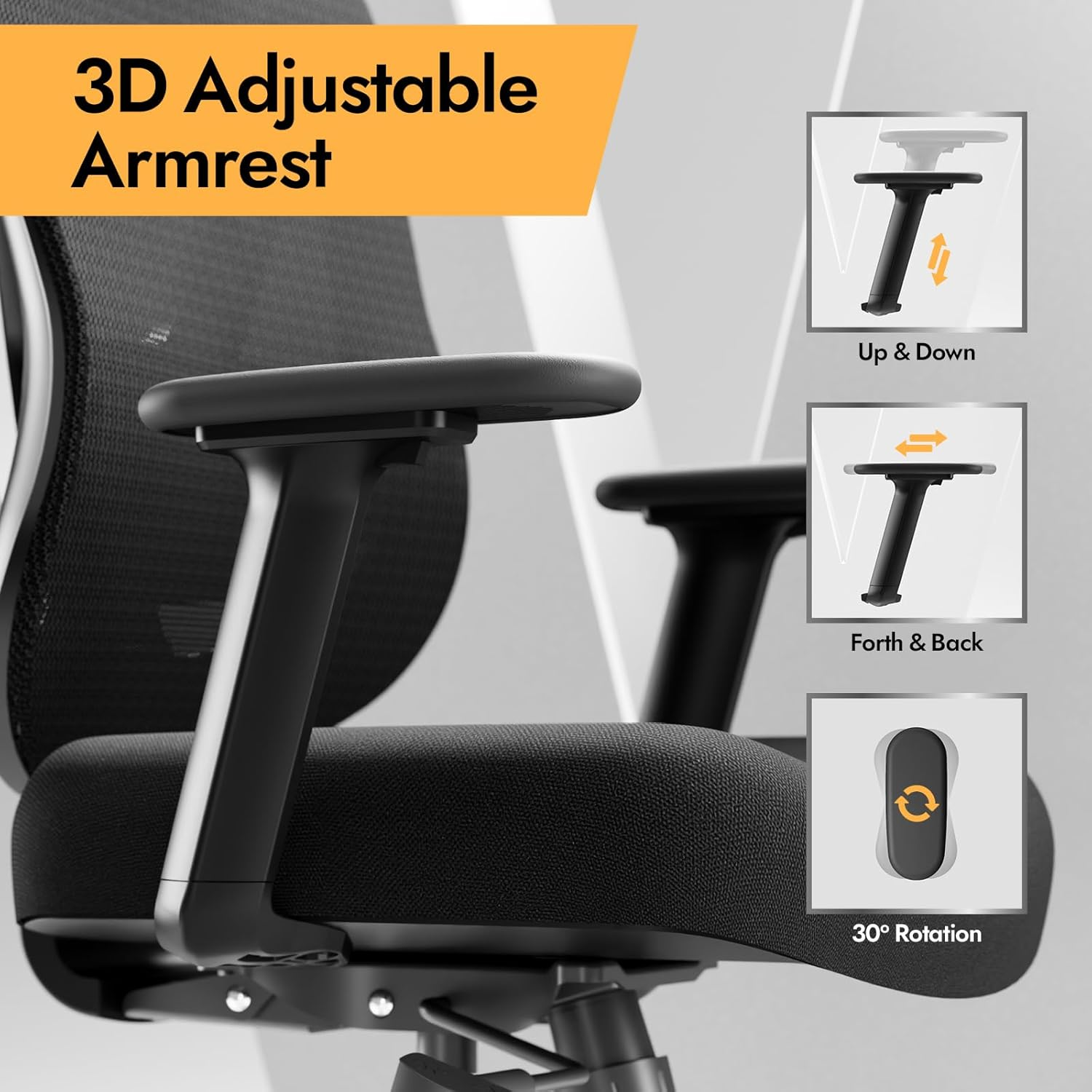 HOLLUDLE Ergonomic Mesh Office Chair - 3D Adjustable Lumbar Support, 3D Armrests, V-Shaped Back | Adjustable Desk Chair for Office & Home, Black image number 4