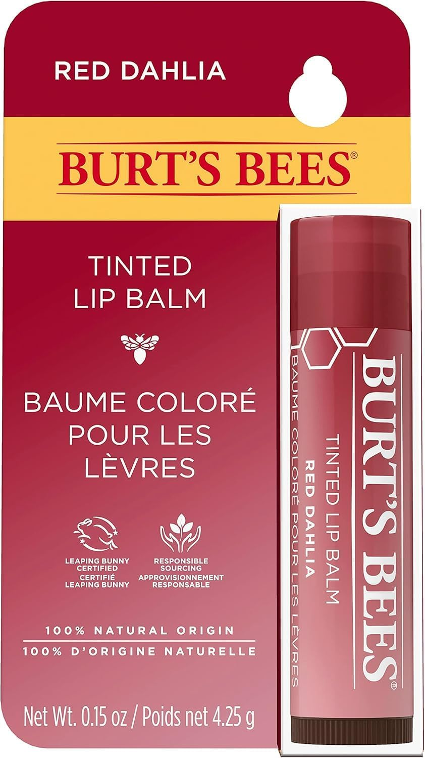 Burt'S Bees 100% Natural Origin Tinted Lip Balm, Red Dahlia with Shea Butter & Botanical Waxes, 1 Tube, 4.25G image number 4