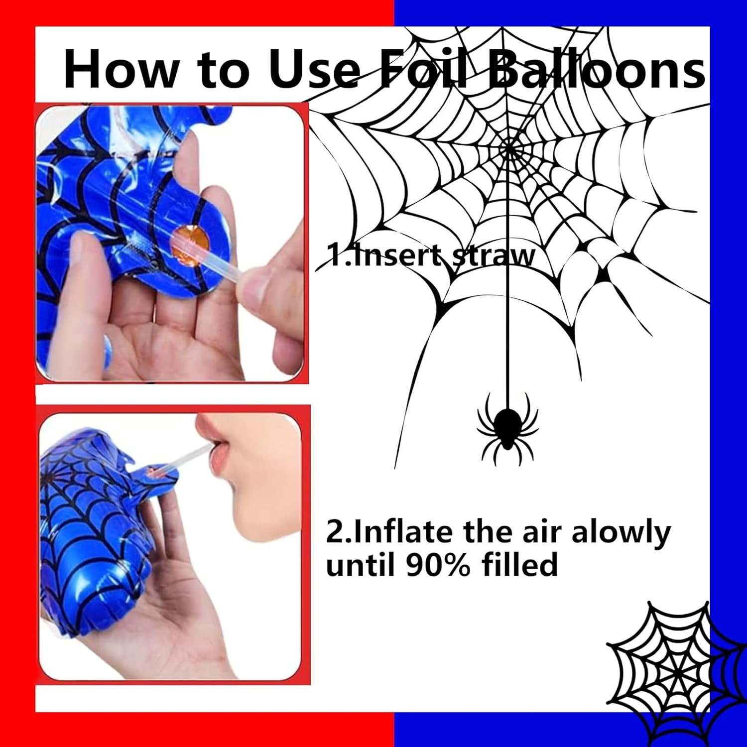 100Cm (40Inch) Spider Theme Printed Number Balloons,Ideal for Themed Events, and Halloween, Red Blue Foil Number Balloon for Birthday, Theme Party Supplies, Anniversary Decoration (Number 3) image number 6