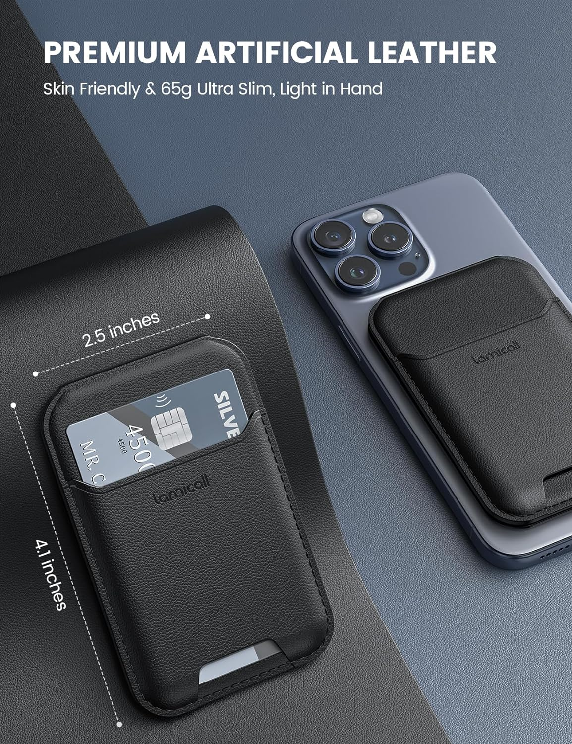 65G Lightweight for Mag Safe Wallet Stand - Upgraded Slim Phone 3 Cards Holder, Adjustable Leather Apple Iphone Wallet Stand, Magnetic for Iphone 16/15/14/13/12, Not for Mini, Mag Safe Accessories