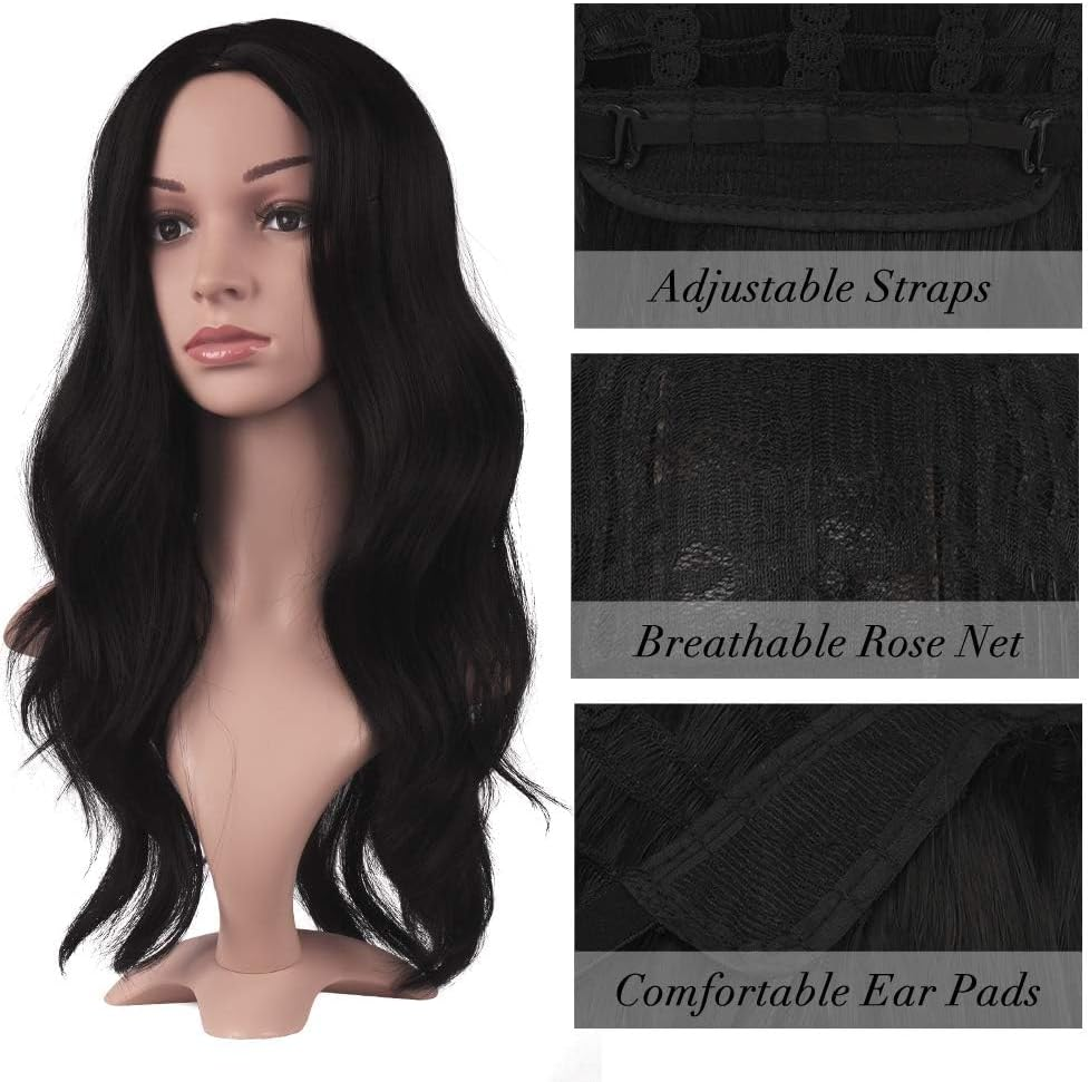 XILIYAI Long Black Wigs for Women, 26 Inch Middle Parting Synthetic Wavy Wig for Daily Party, Natural Black - Blonde--Straight image number 4