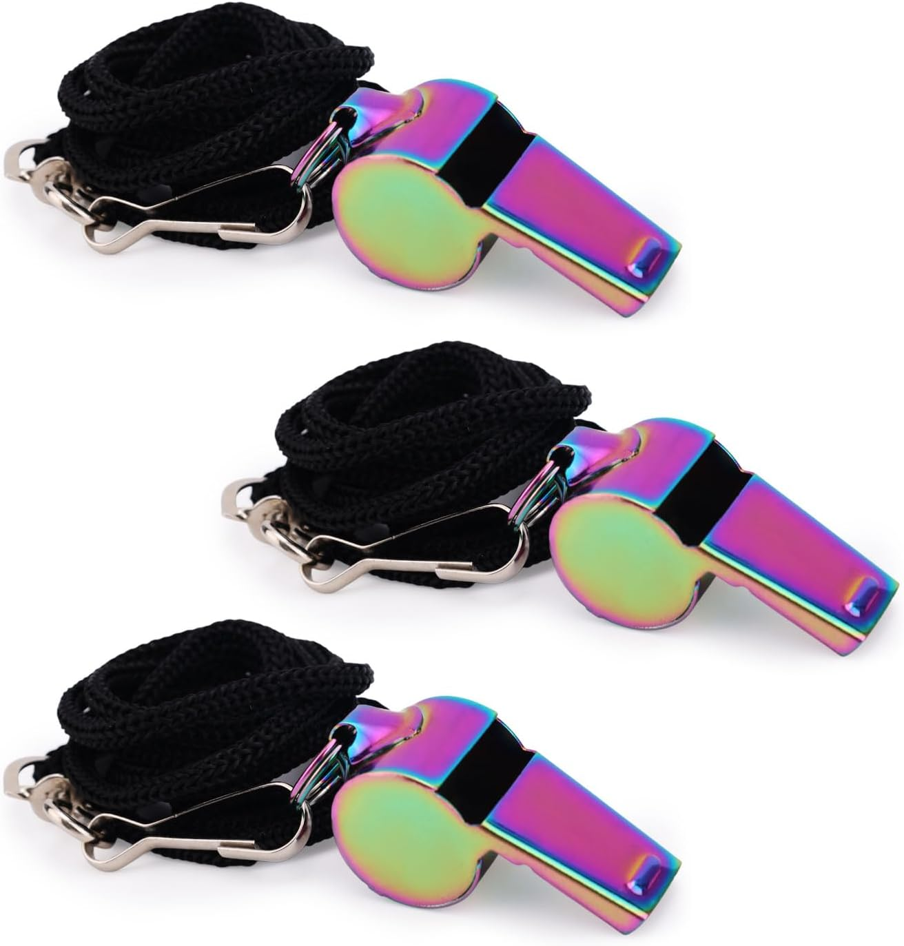 XIHIRCD 3Pcs Whistles with Lanyard, Colorful Stainless Steel Whistle with Nylon Lanyard Sports Whistle Coach with Lanyard Coach Whistle Sports Whistle with Lanyard for Coaches Referees image number 3