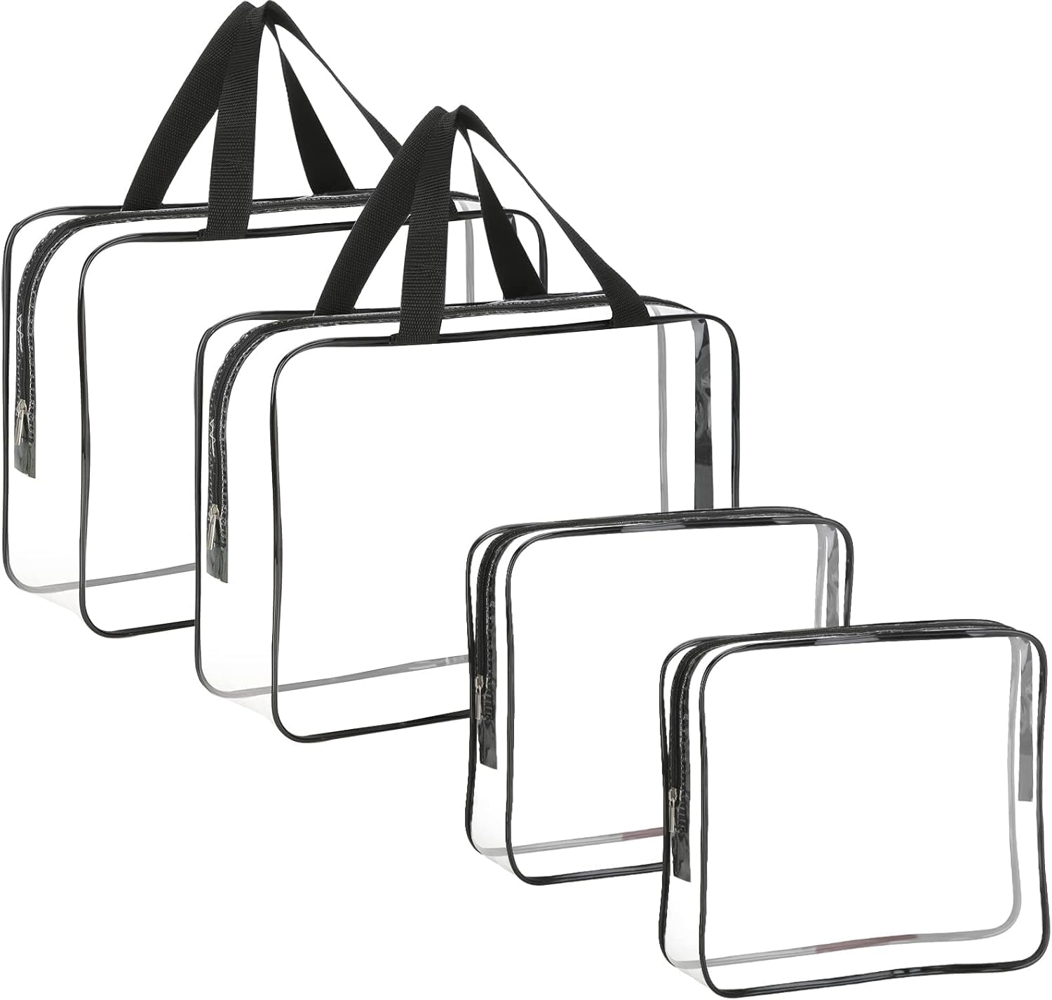 Clear Toiletry Bags - 4 Park Clear Plastic PVC Tote Bags with Zipper Handle - Portable Travel Luggage Pouch - Beach Vacation, and Bathroom (Black) image number 1
