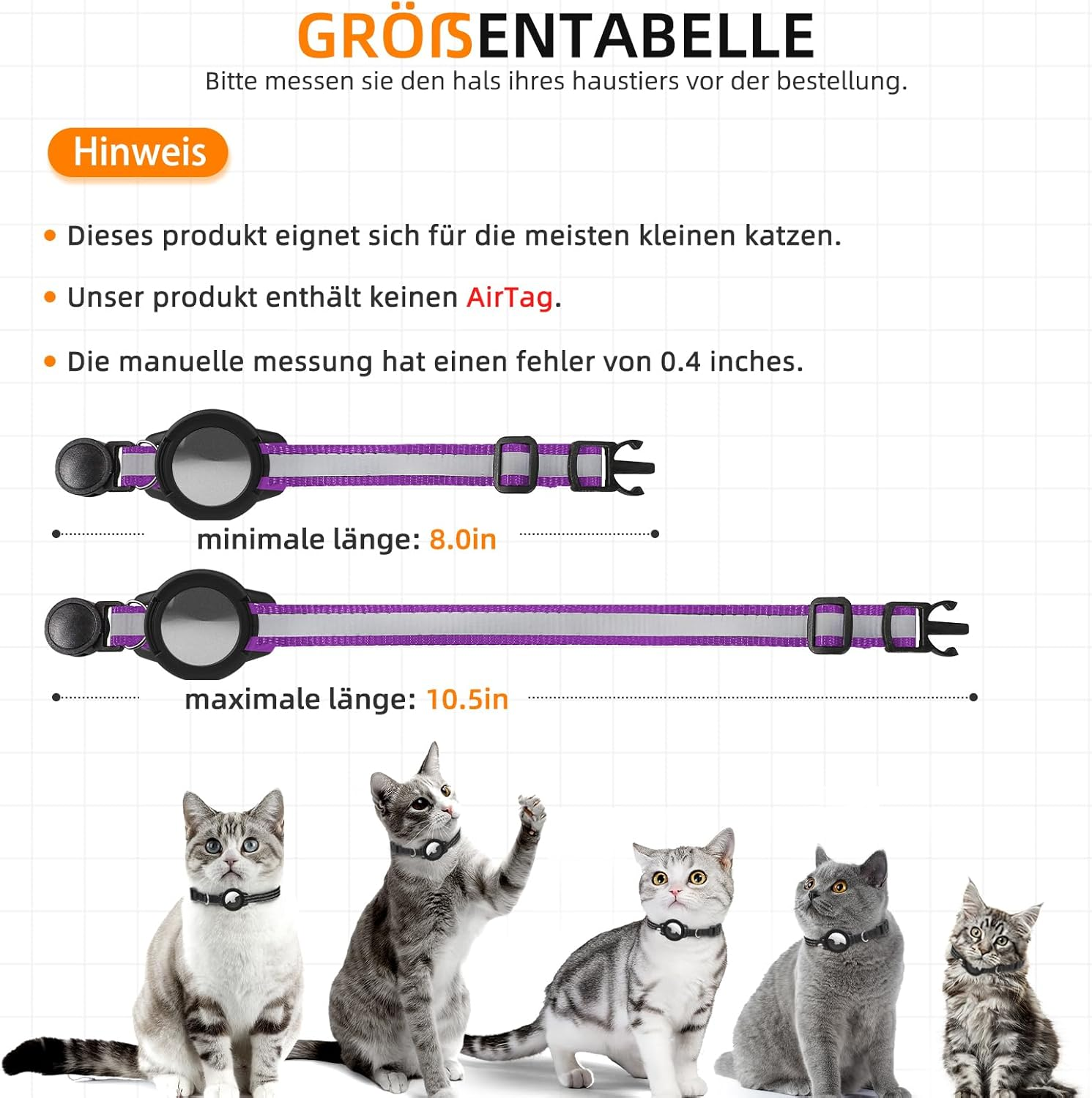 Airtag Cat Collar, Reflective GPS Cat Collars with Apple Airtag Holder, Air Tag Cat Safety Collar, Adjustable Lightweight Tracker Collars for Cats, Kittens, Small Dogs (Purple) image number 1
