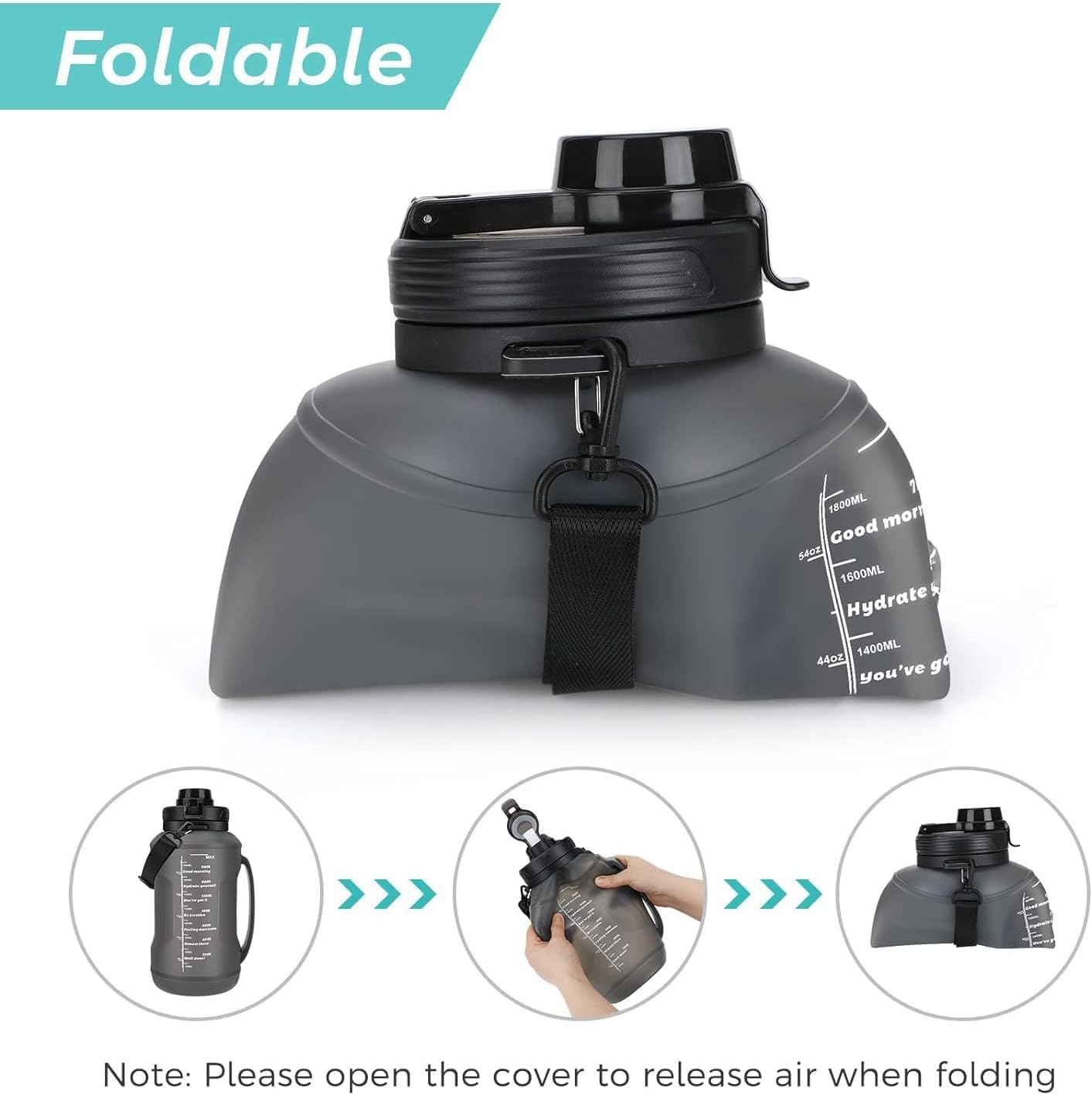 Collapsible Water Bottle, 2L Water Bottle with Straw Half Gallon Silicone Foldable Water Bottle image number 5