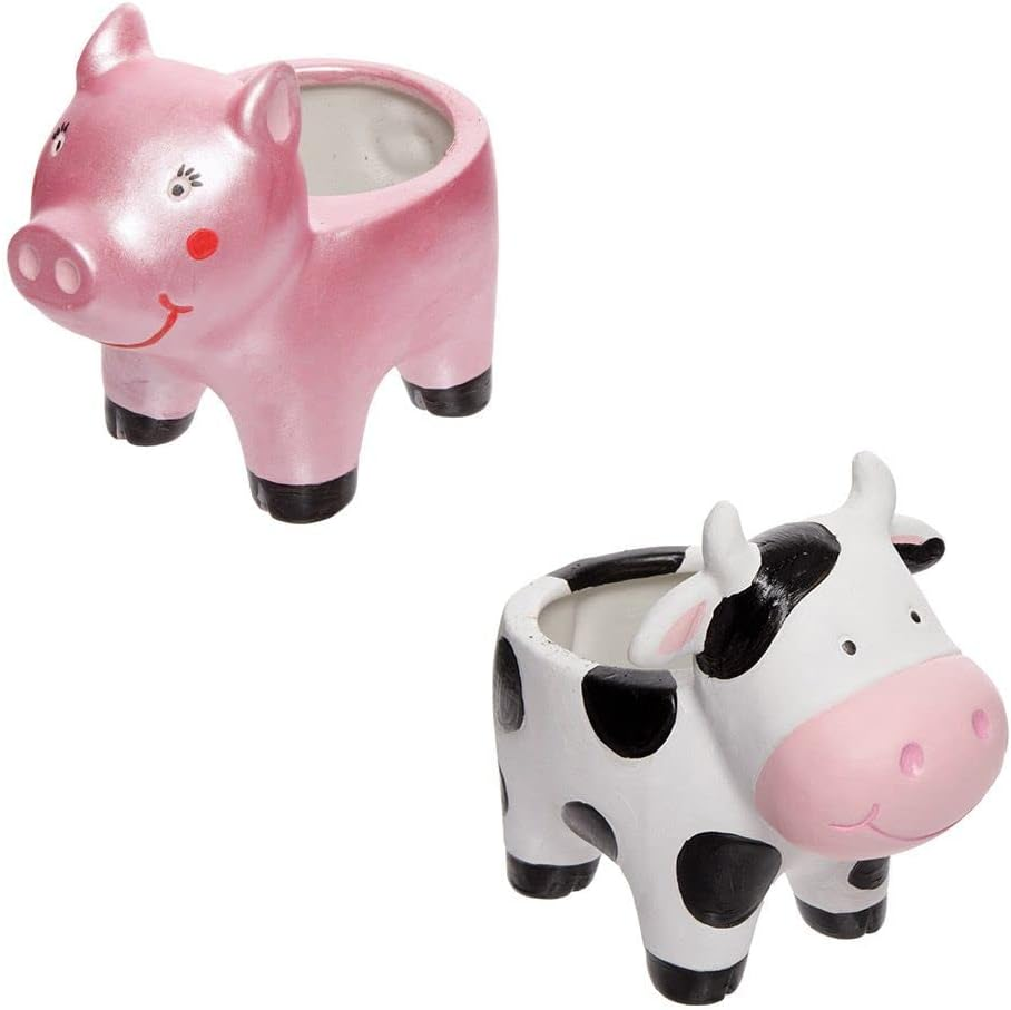 Baker Ross FE548 Farm Animal Ceramic Flowerpots - Box of 3, Paintable Creative Art and Craft Projects for Kids to Make, Personalise and Decorate image number 1