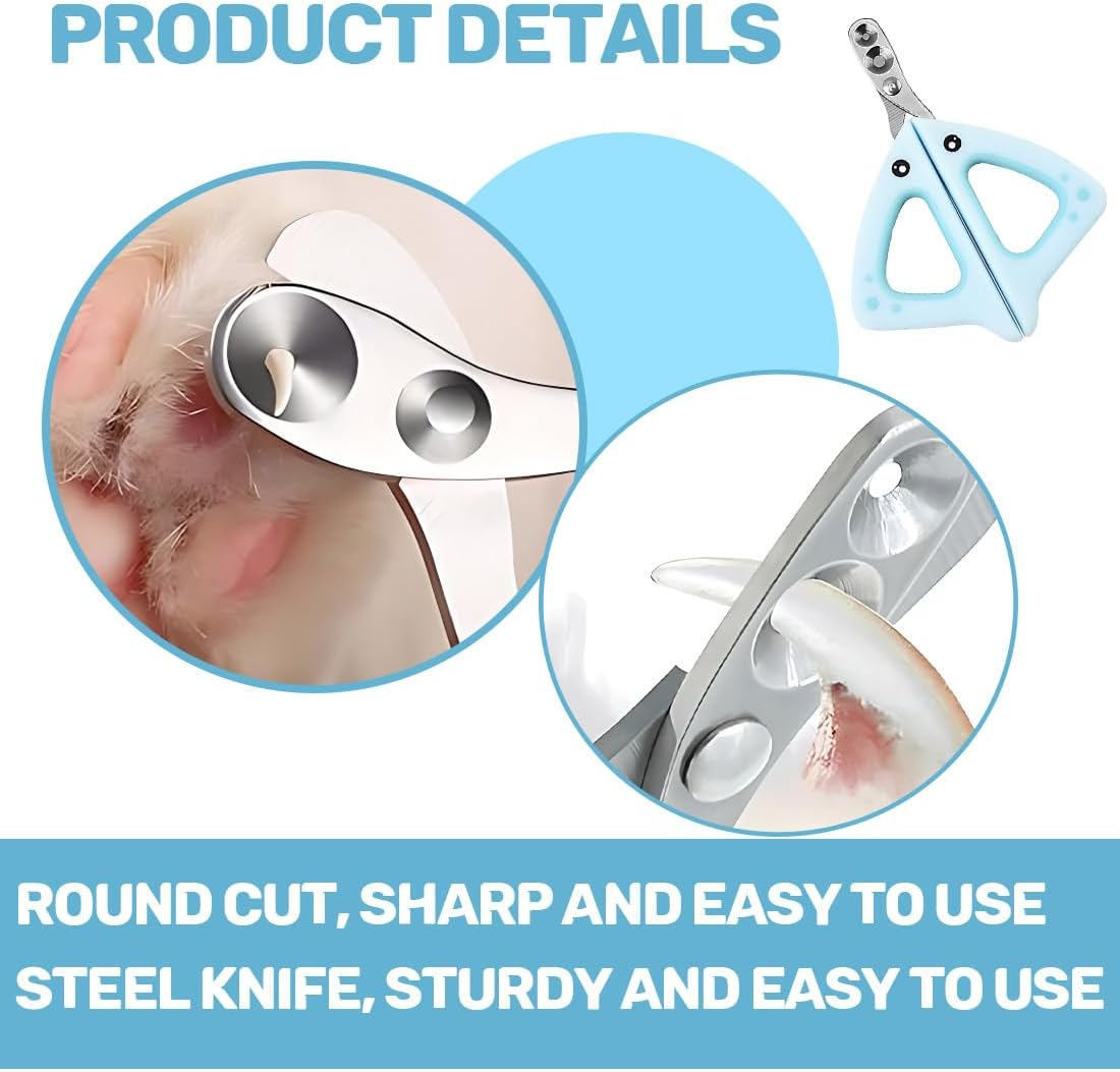 Cat Nail Scissors with Protection, Cat Claw Cutter with 2 Mm and 4 Mm Hole, Cat Nail Scissors Professional Cat Nail Cutter Cat Nail Clipper for Small Dogs Puppies Cats with File Cat Nail Clipper