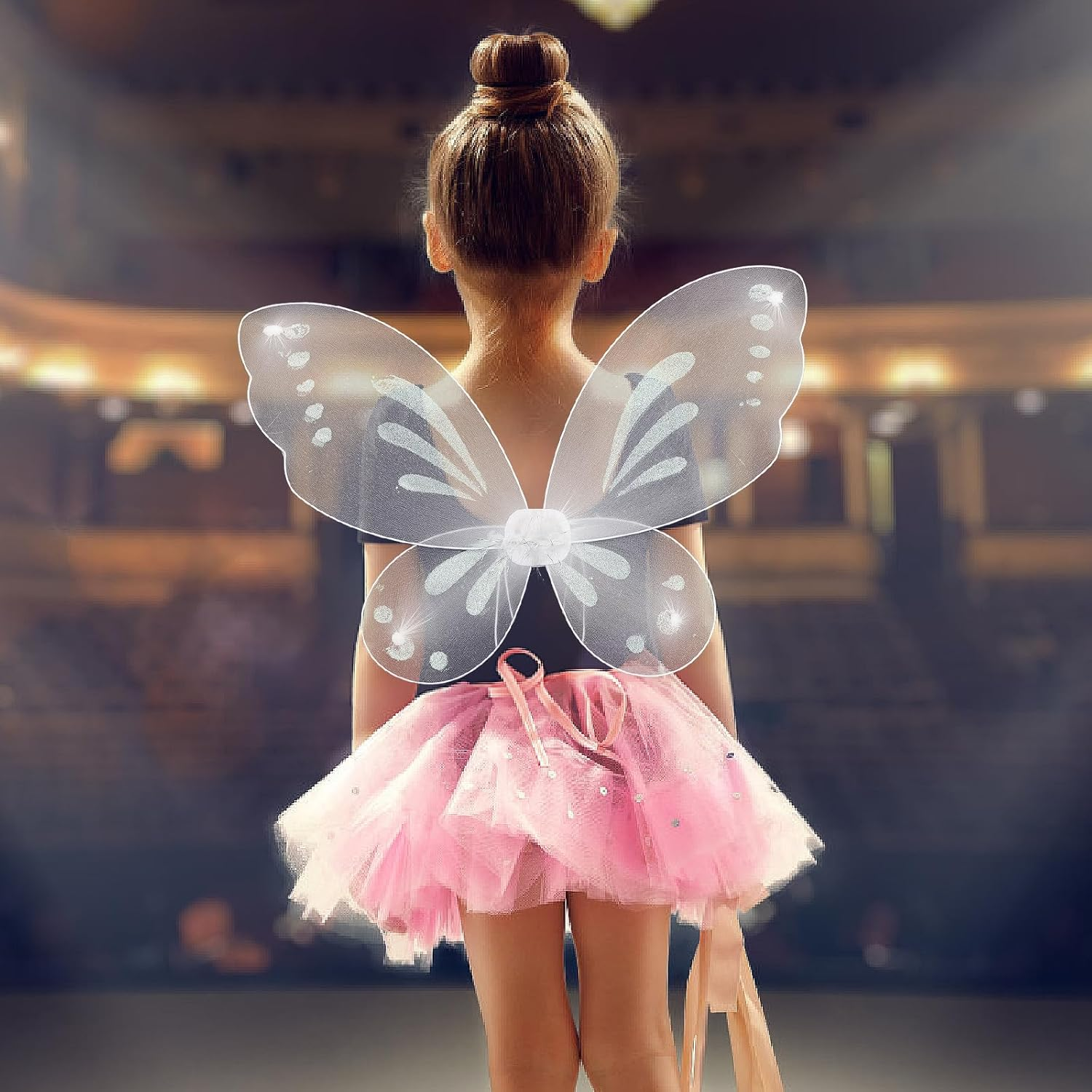 Fairy Wings for Kids, White Butterfly Costume Accessories with Elastic Straps, Nylon Wings for Toddler Dress up Birthday Christmas Parties image number 1