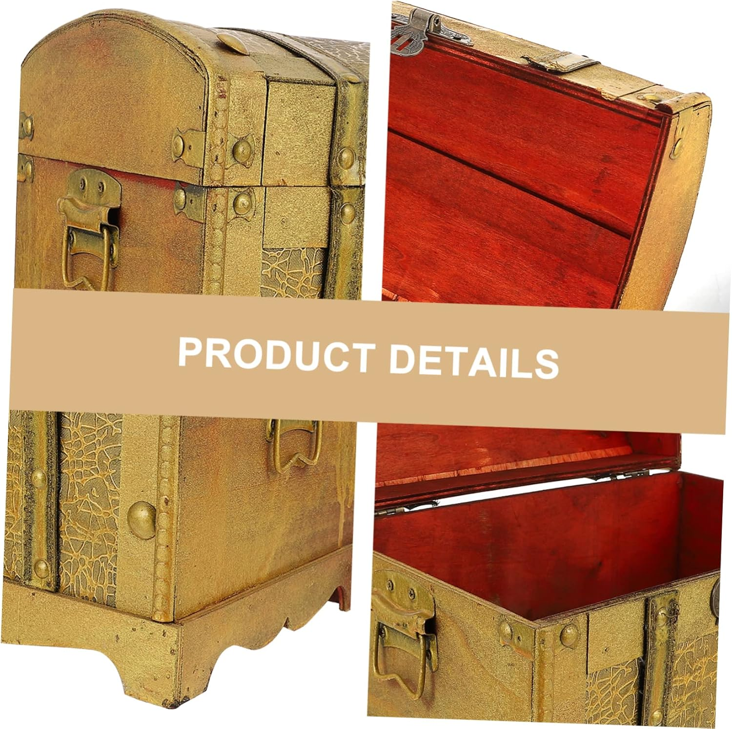 Vintage Pirate Treasure Chest Large Storage Box Lock Distressed Wooden Treasure Box for Jewelry and Decorative Display image number 3